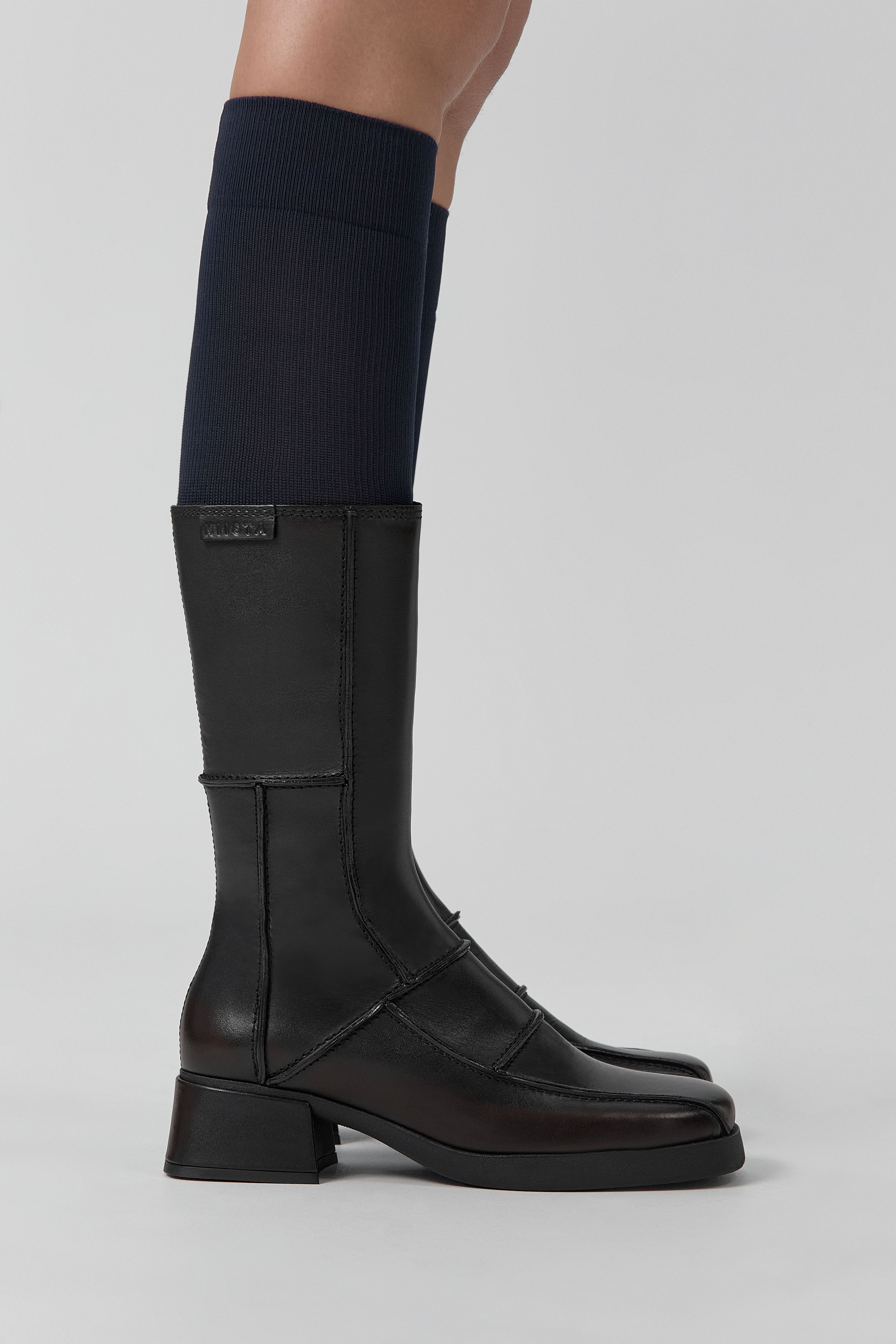 Neaera Boots - Brown Navy Stitching | Miista | Designed & Handmade in Europe