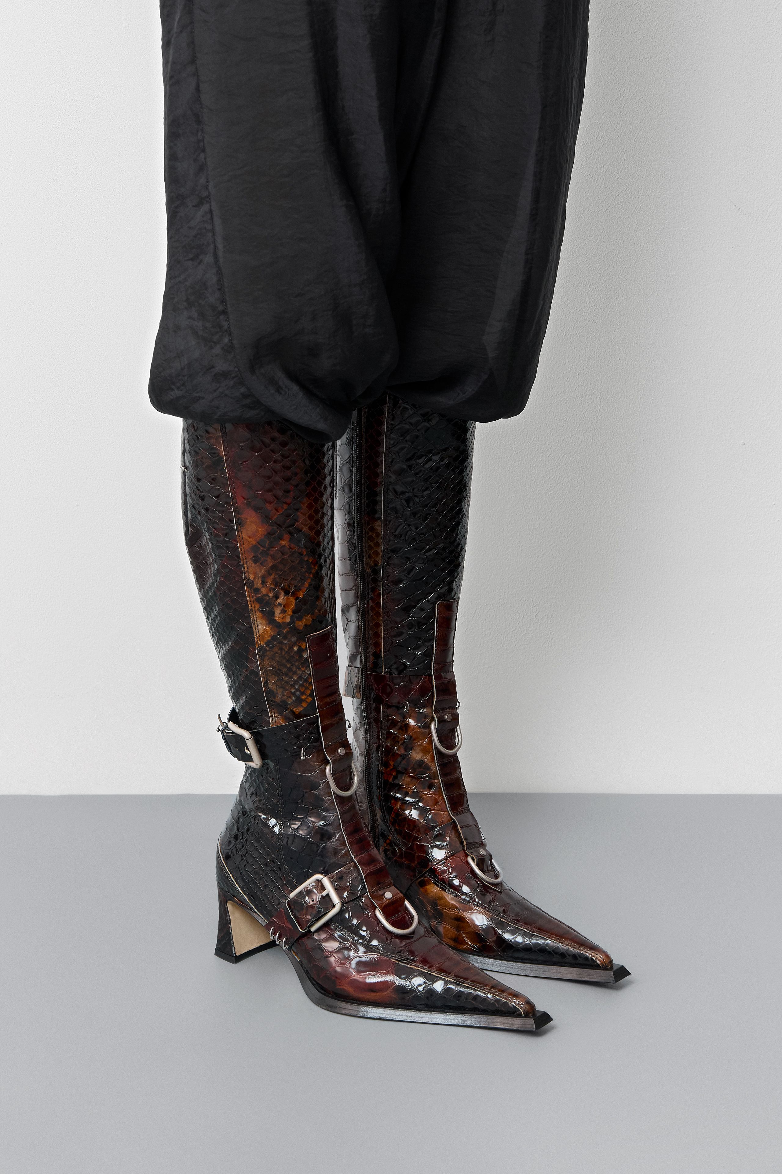 Eliya Boots - Brown Snake Embossed Leather | Miista