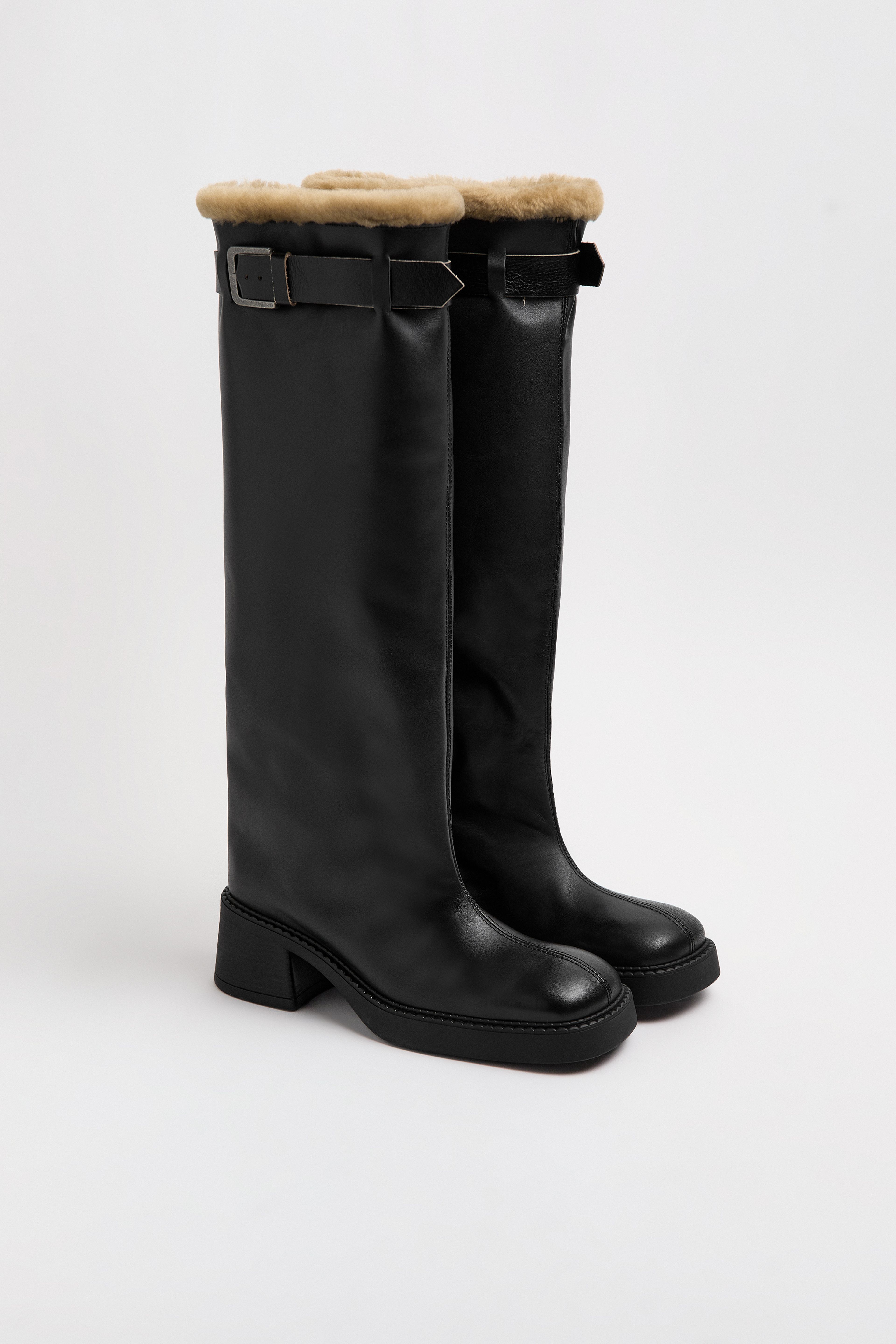 Kristel Boots - Black Fur Leather | Miista | Designed & Handmade in Europe