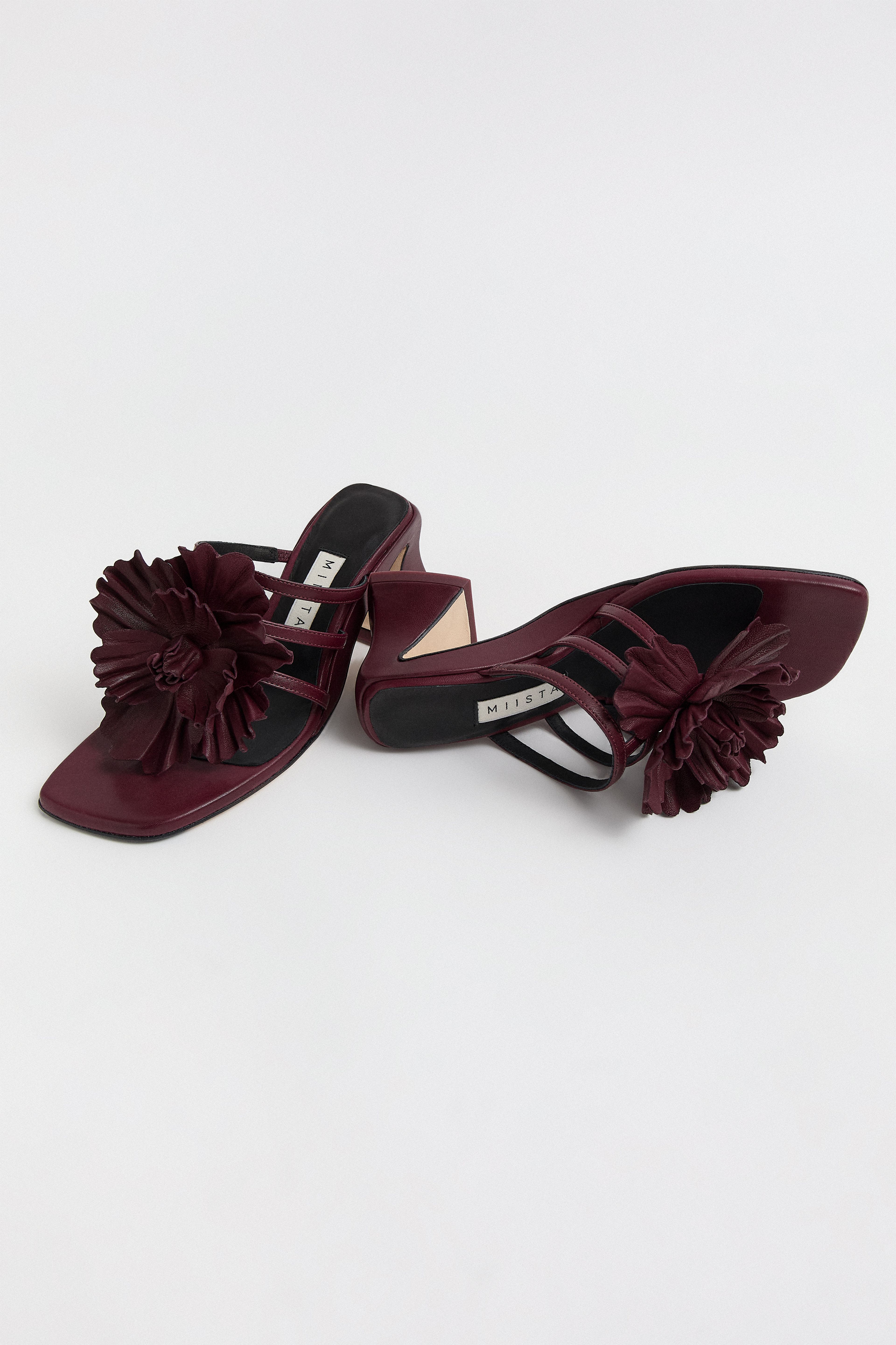Hara Burgundy Leather Flower Sandals | Miista | Designed & Handmade in Europe