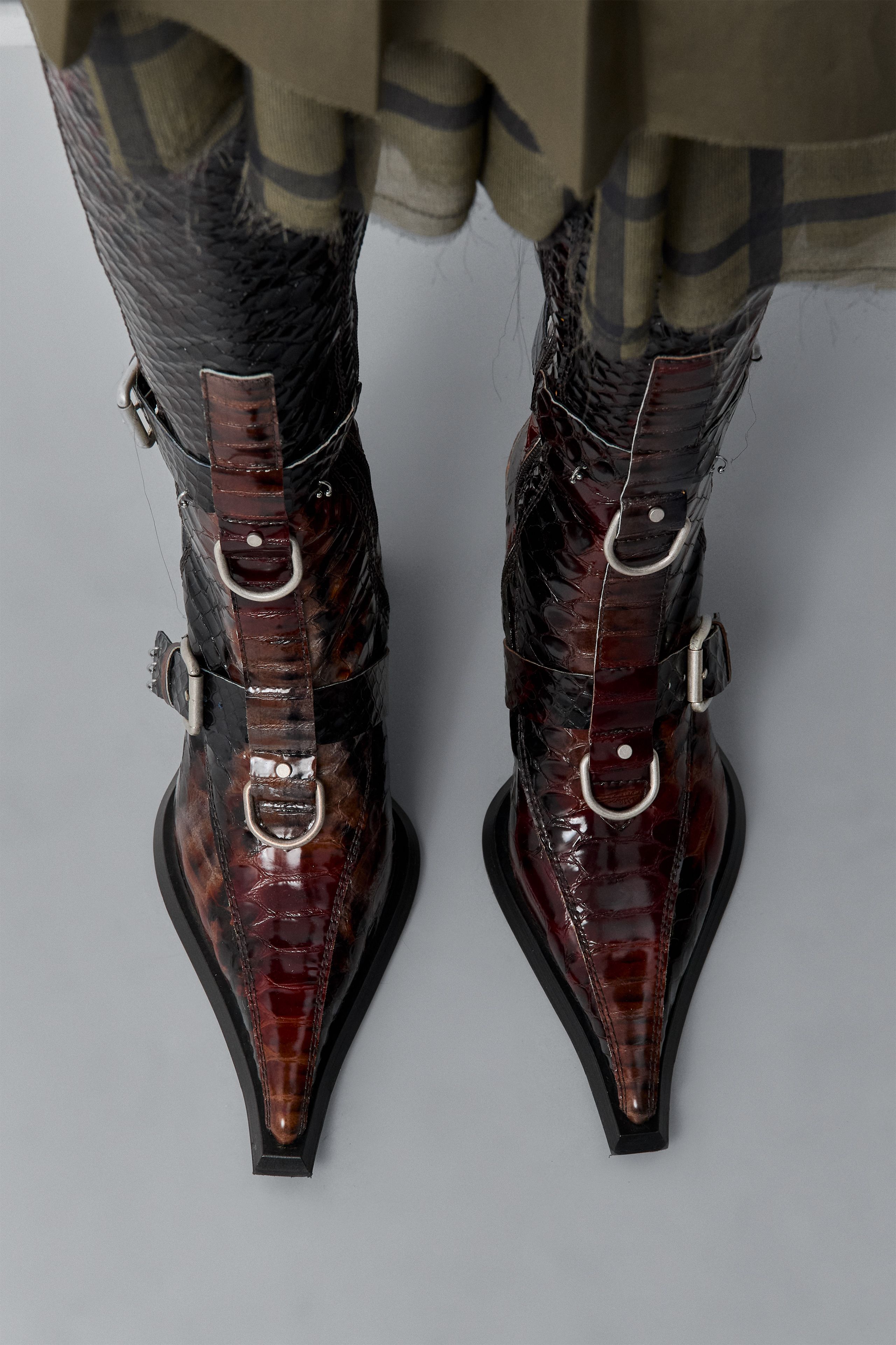 Eliya Brown Snake Buckled Tall Boots | Miista | Designed & Handmade in Europe