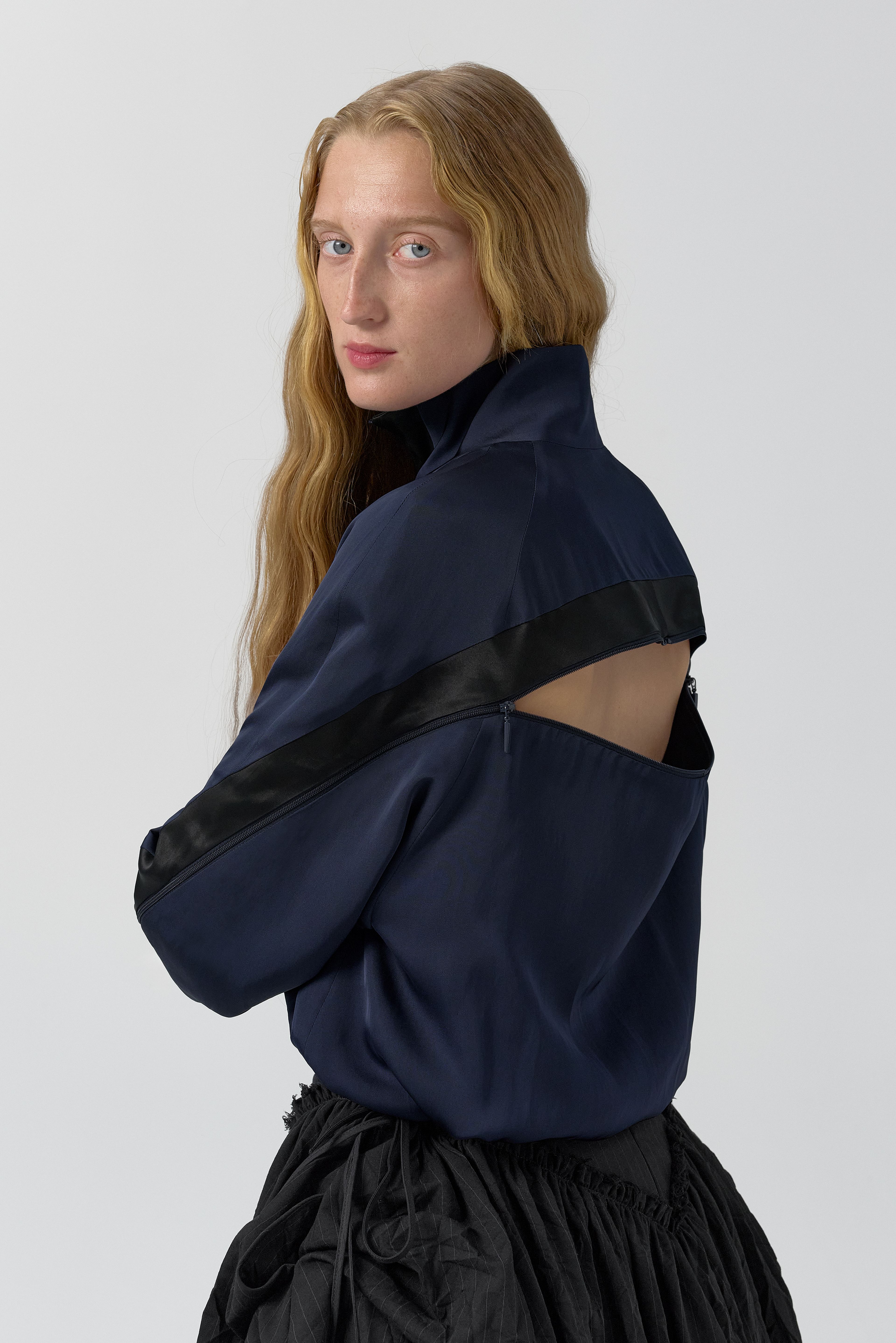 Cressida Deep Blue And Black Bomber Jacket | Miista | Designed & Handmade in Europe