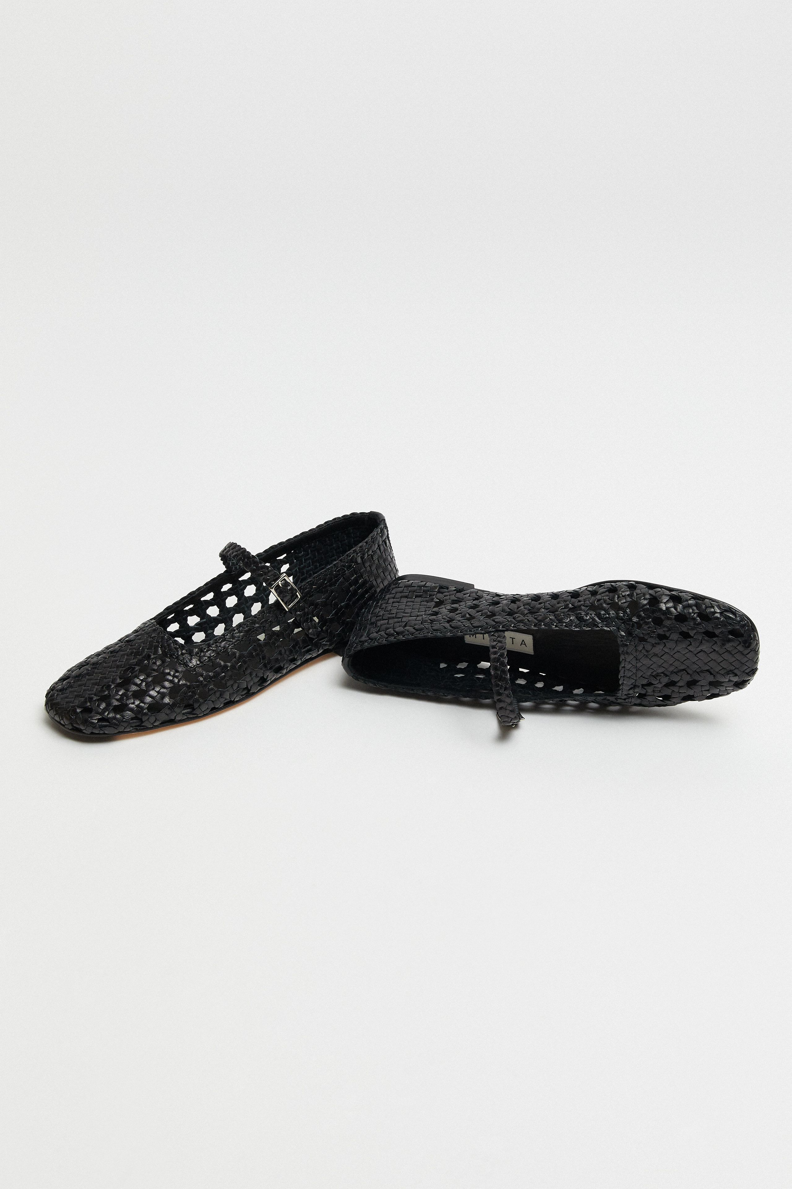 Yeida Ballerinas - Black Woven Nappa Leather | Miista