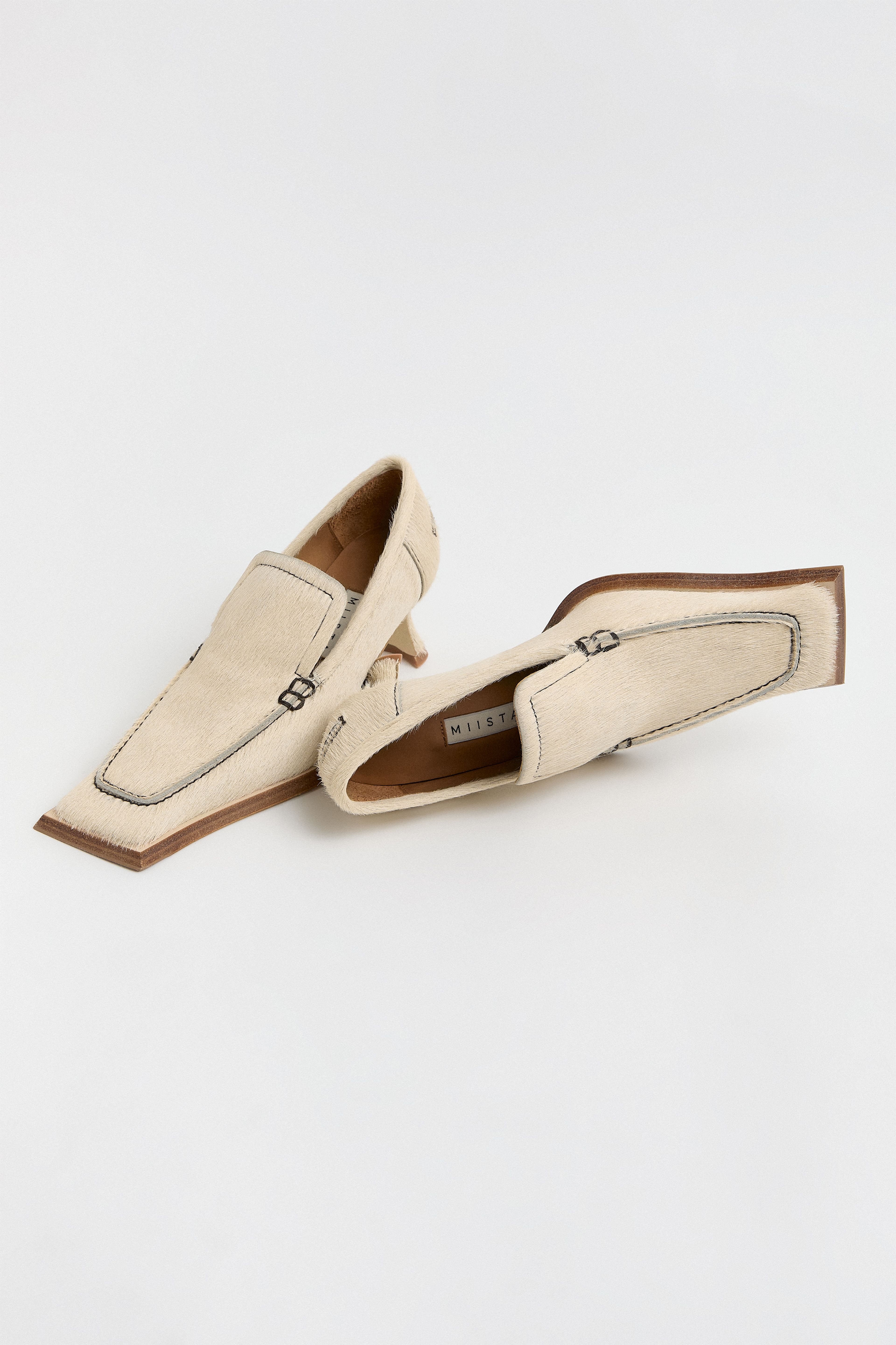 Rumica Ecru Pony Heeled Loafers | Miista | Designed & Handmade in Europe