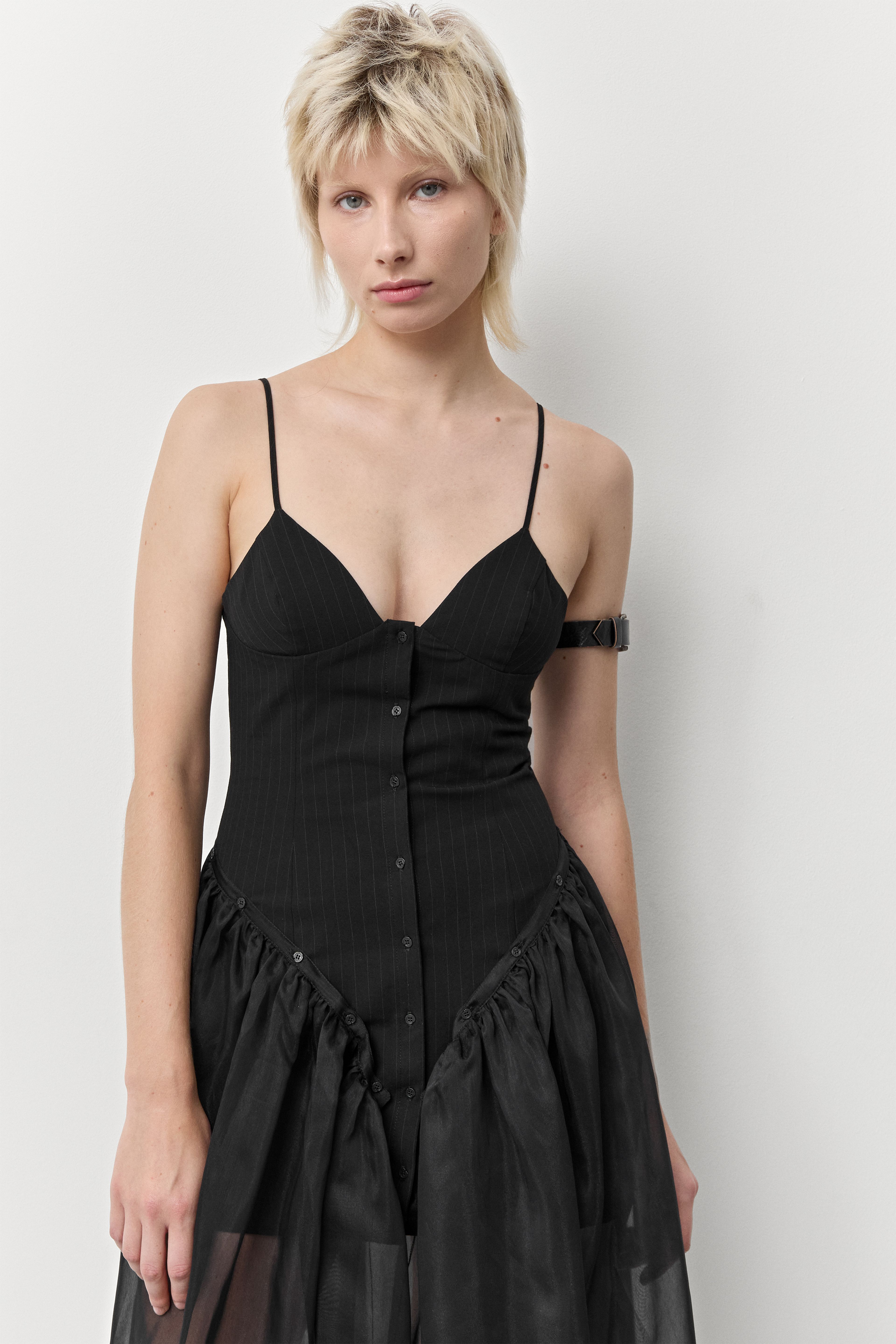 Pauline Pinstripe Black Dress | Miista | Designed & Handmade in Europe