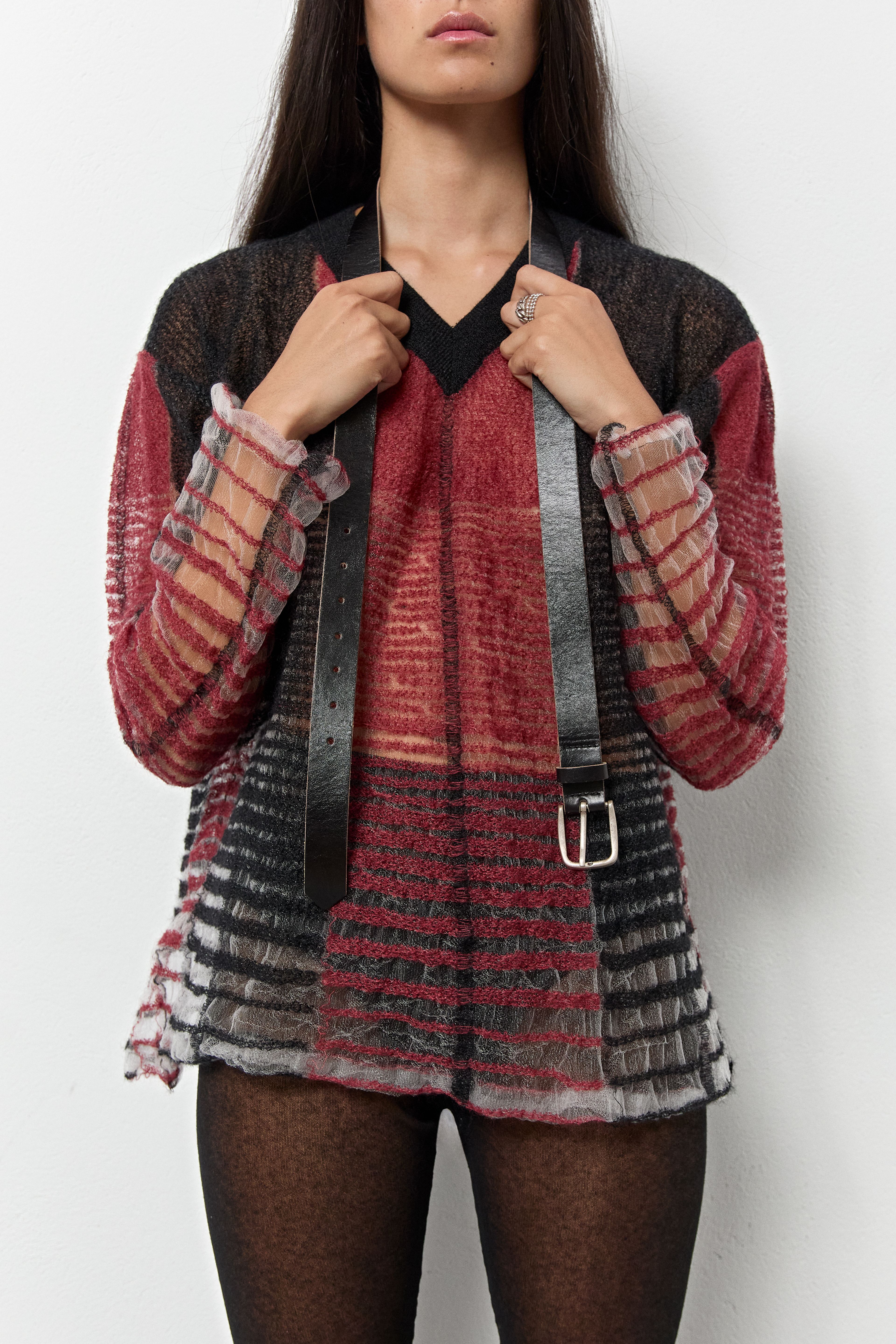 Zenai Black Red Knit Stripes Jumper | Miista | Designed & Handmade in Europe