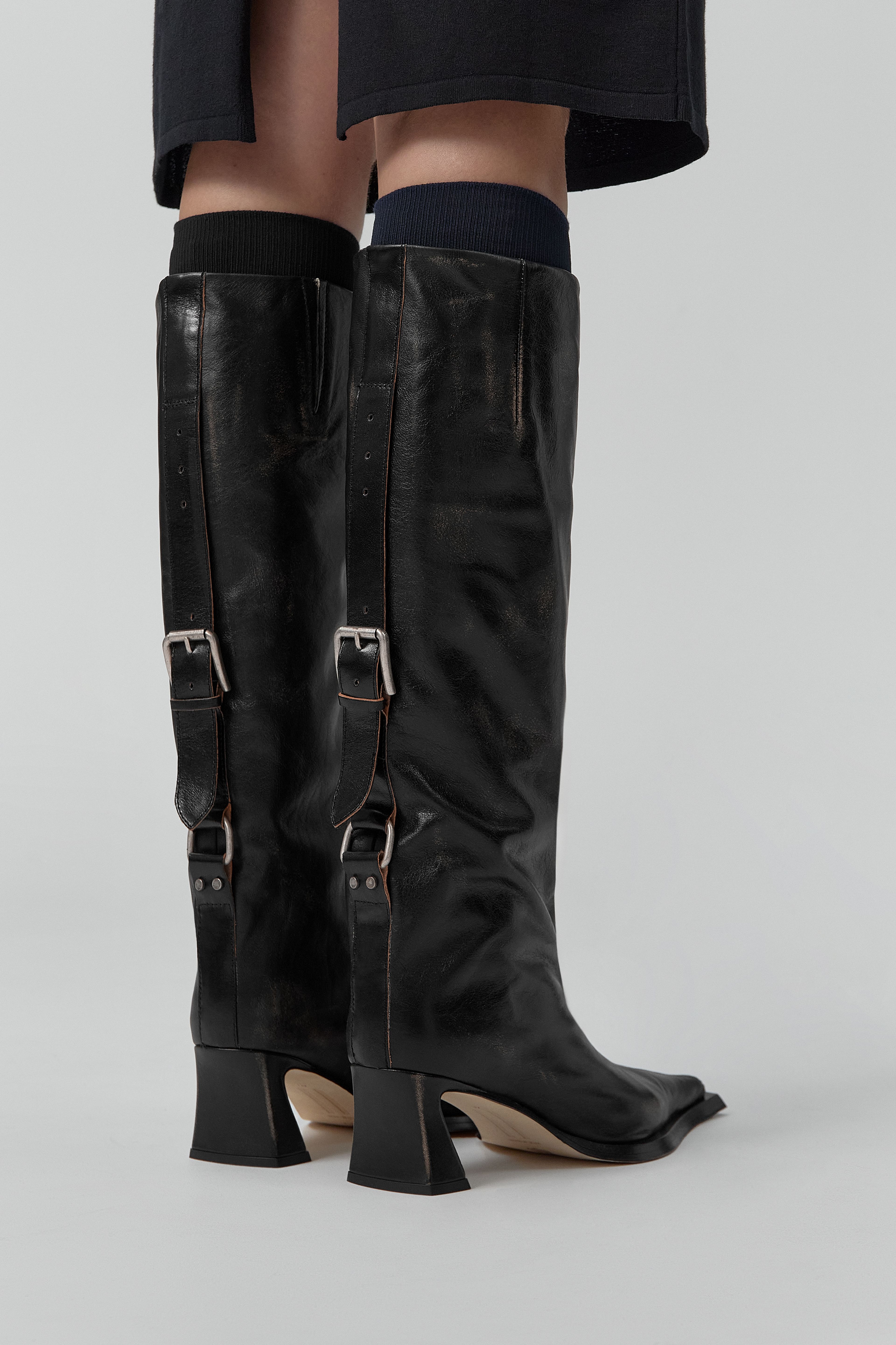 Charlene Boots - Black Brush Off Leather | Miista | Designed & Handmade in Europe