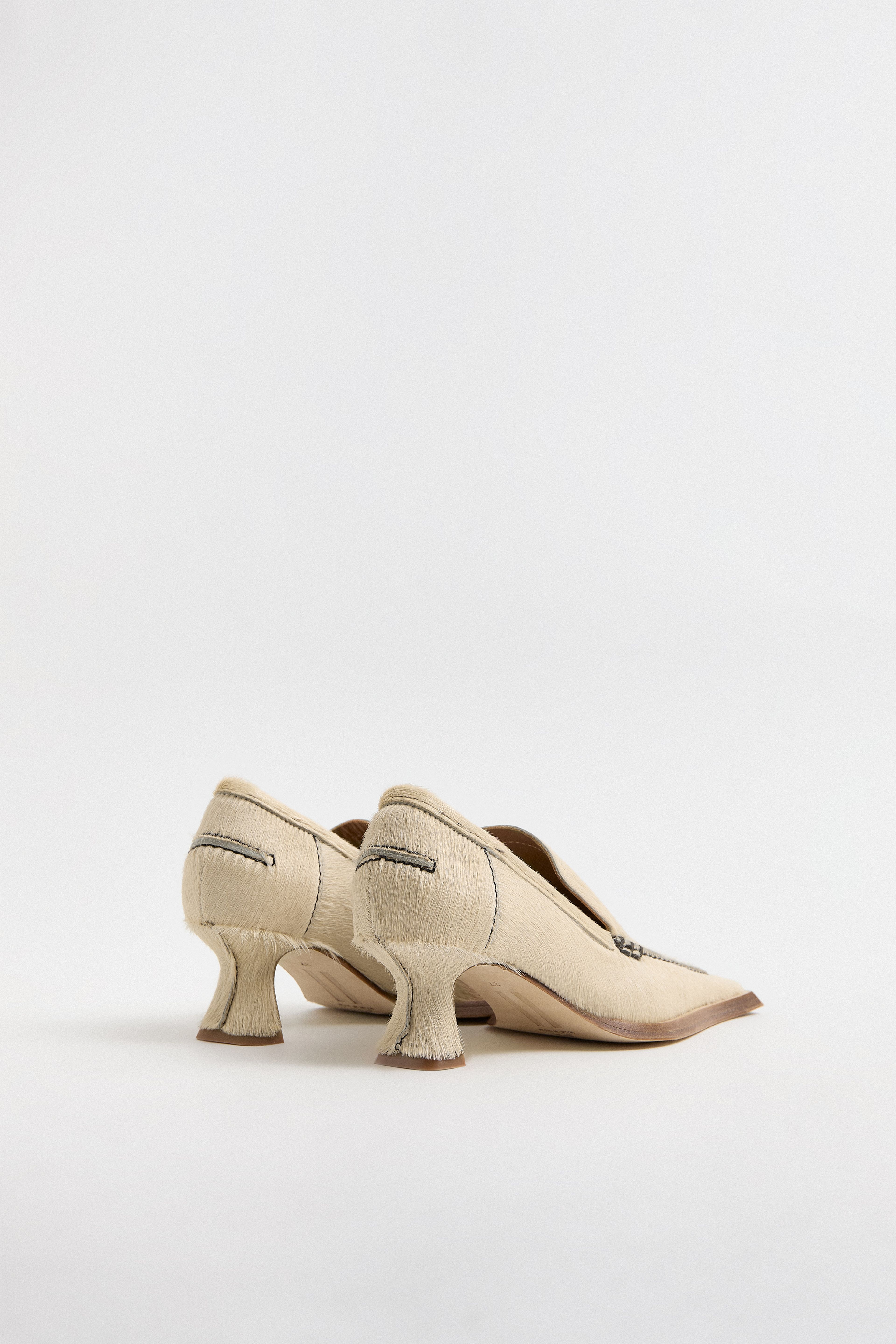 Rumica Ecru Pony Heeled Loafers | Miista | Designed & Handmade in Europe