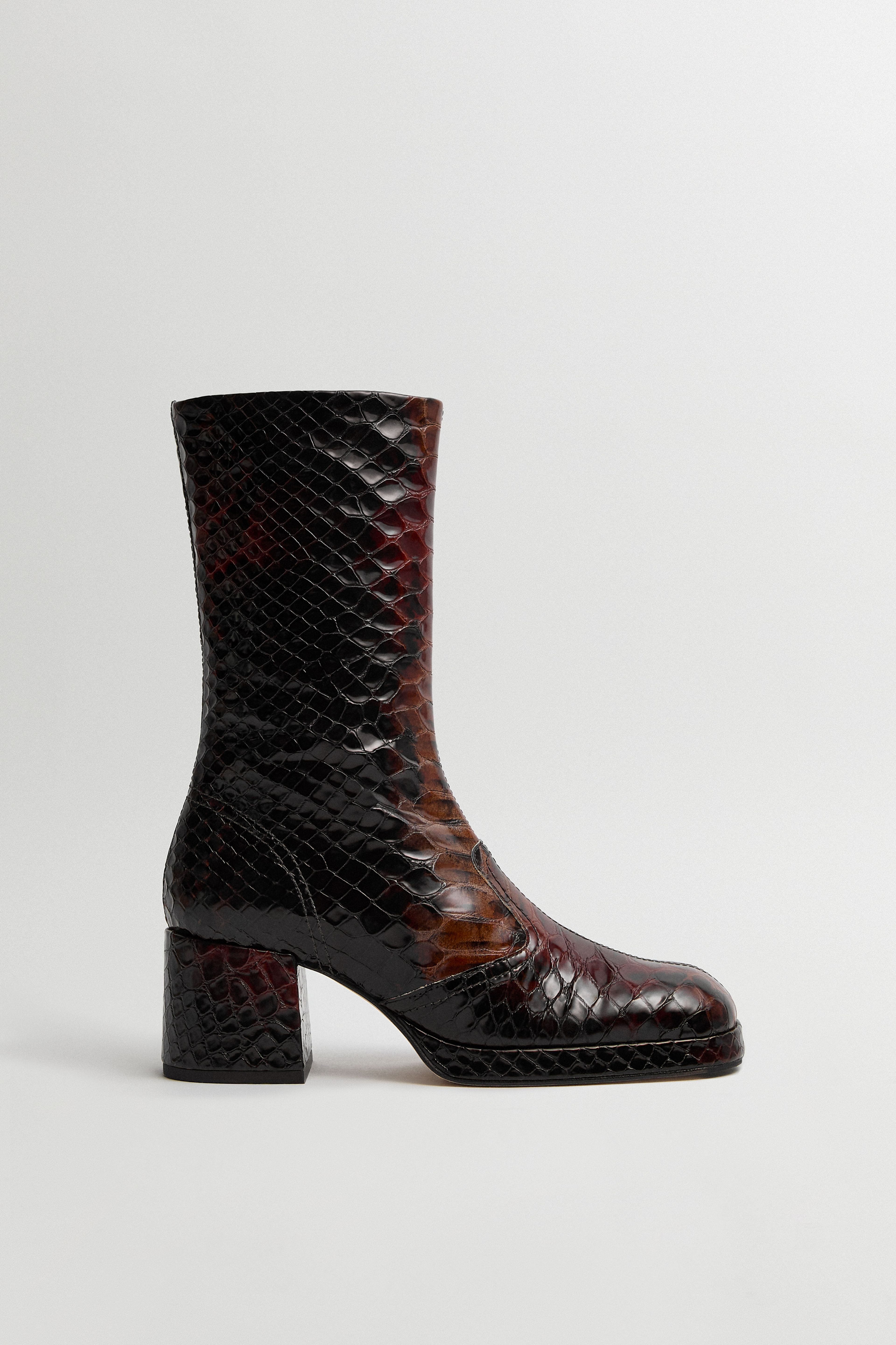 Cass Boots - Tan Snake Embossed Leather | Miista | Designed & Handmade in Europe