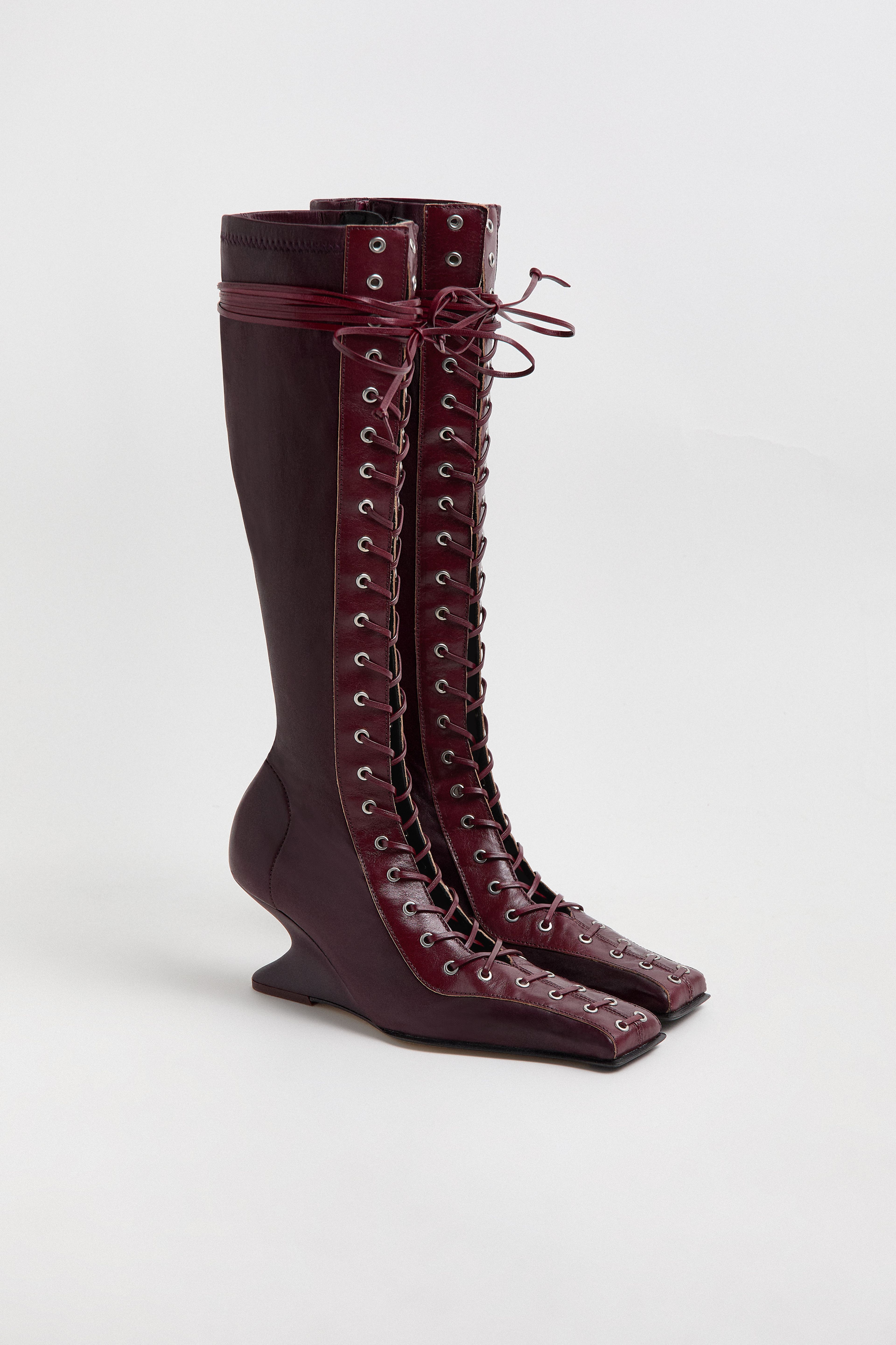 Shana Burgundy Strech Lace Tall Boots | Miista | Designed & Handmade in Europe