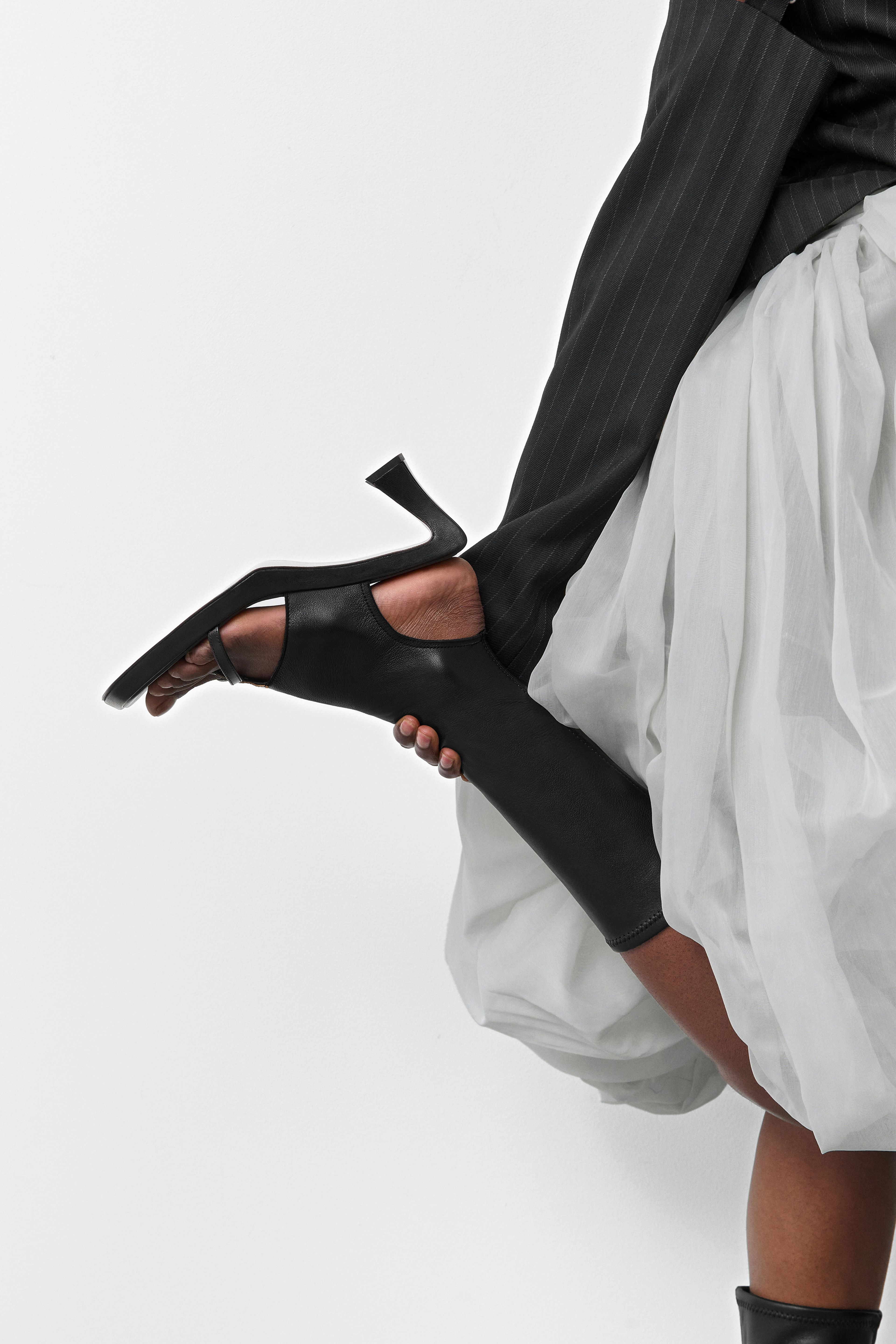 Sajana Black Thonge Heeled Sandal Tall Boots | Miista | Designed & Handmade in Europe
