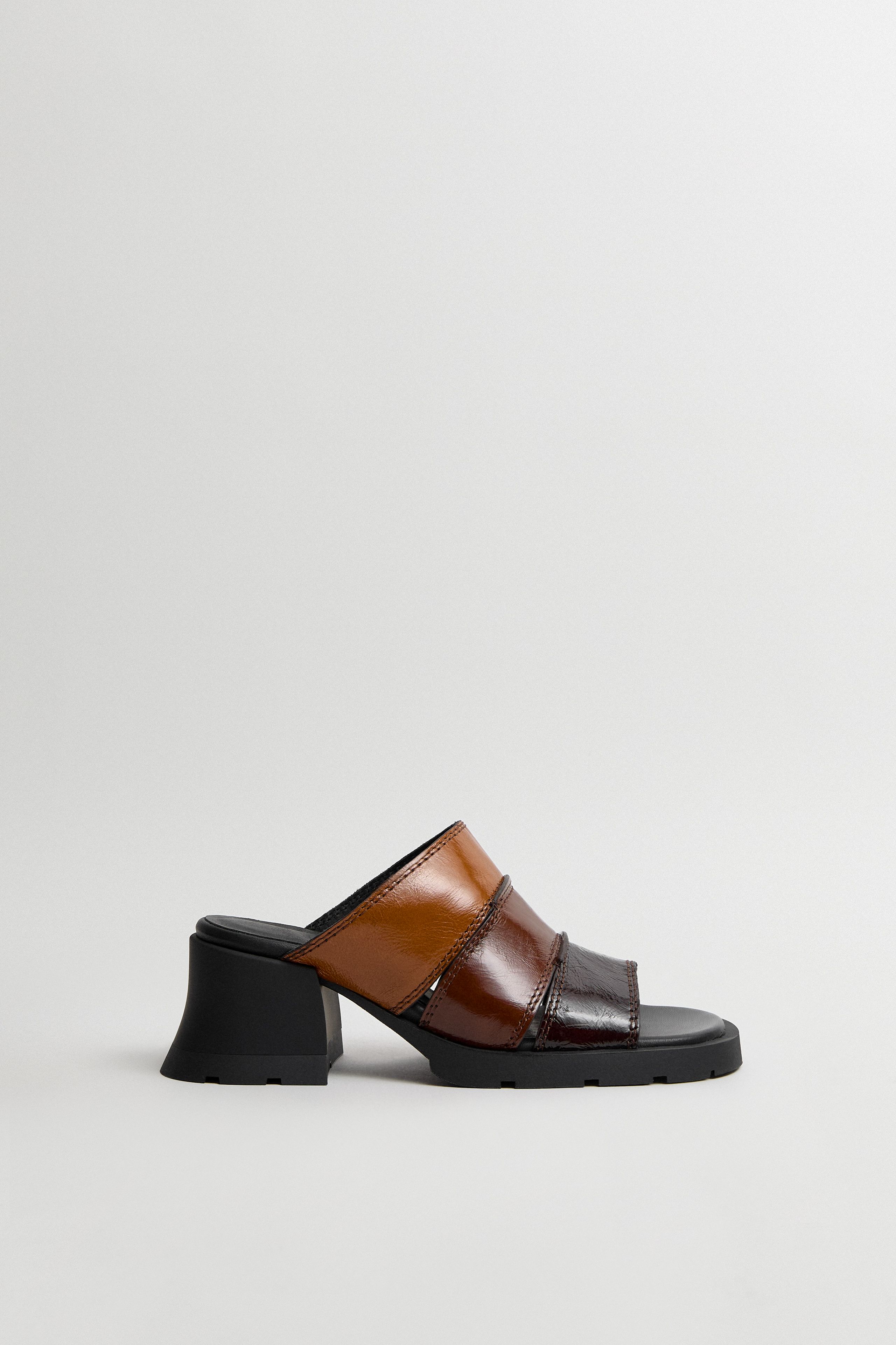 Jadzia Sandals - Brown Patchwork Shiny Leather | Miista