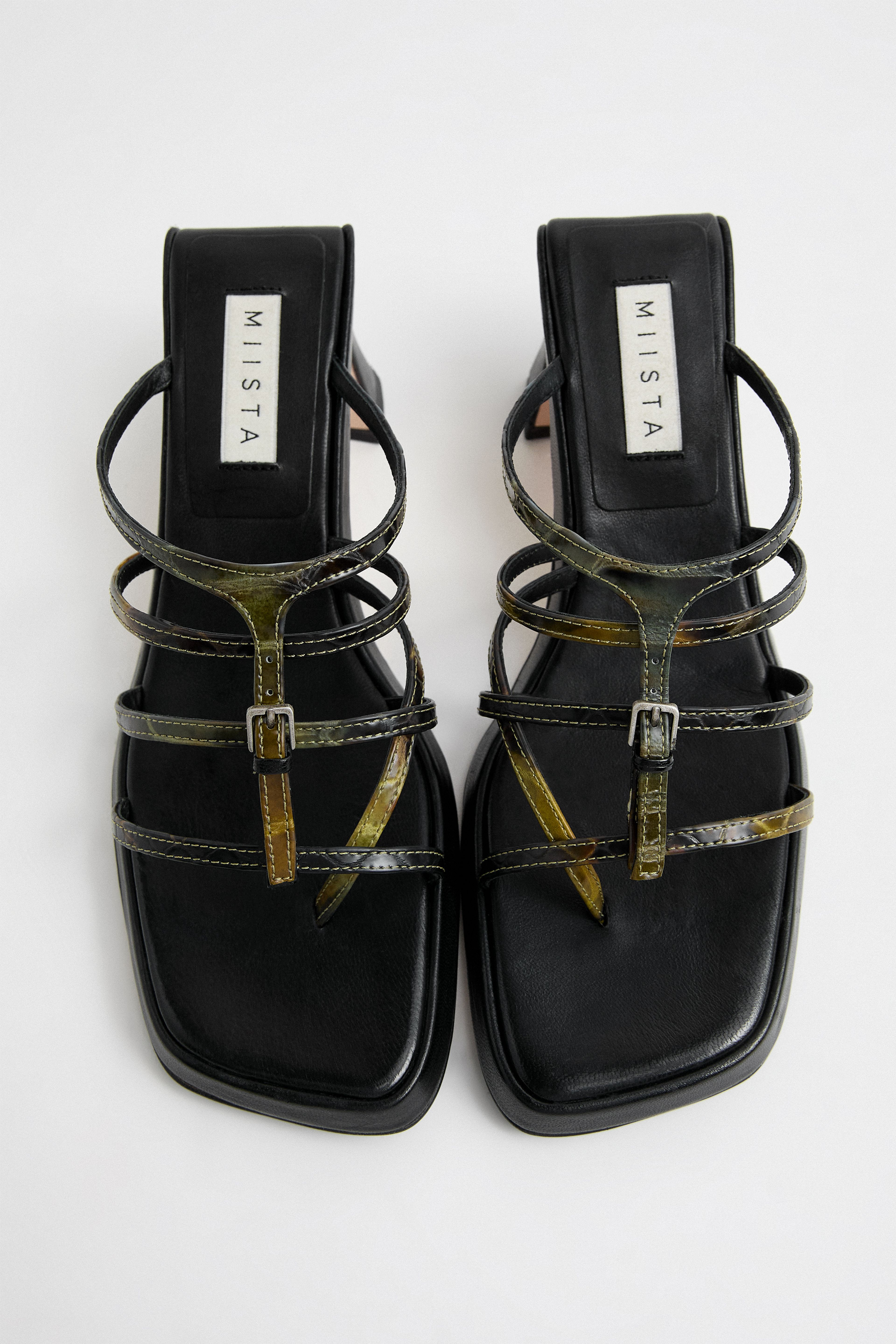 Indi Green Snake Black Strappy Sandals | Miista | Designed & Handmade in Europe