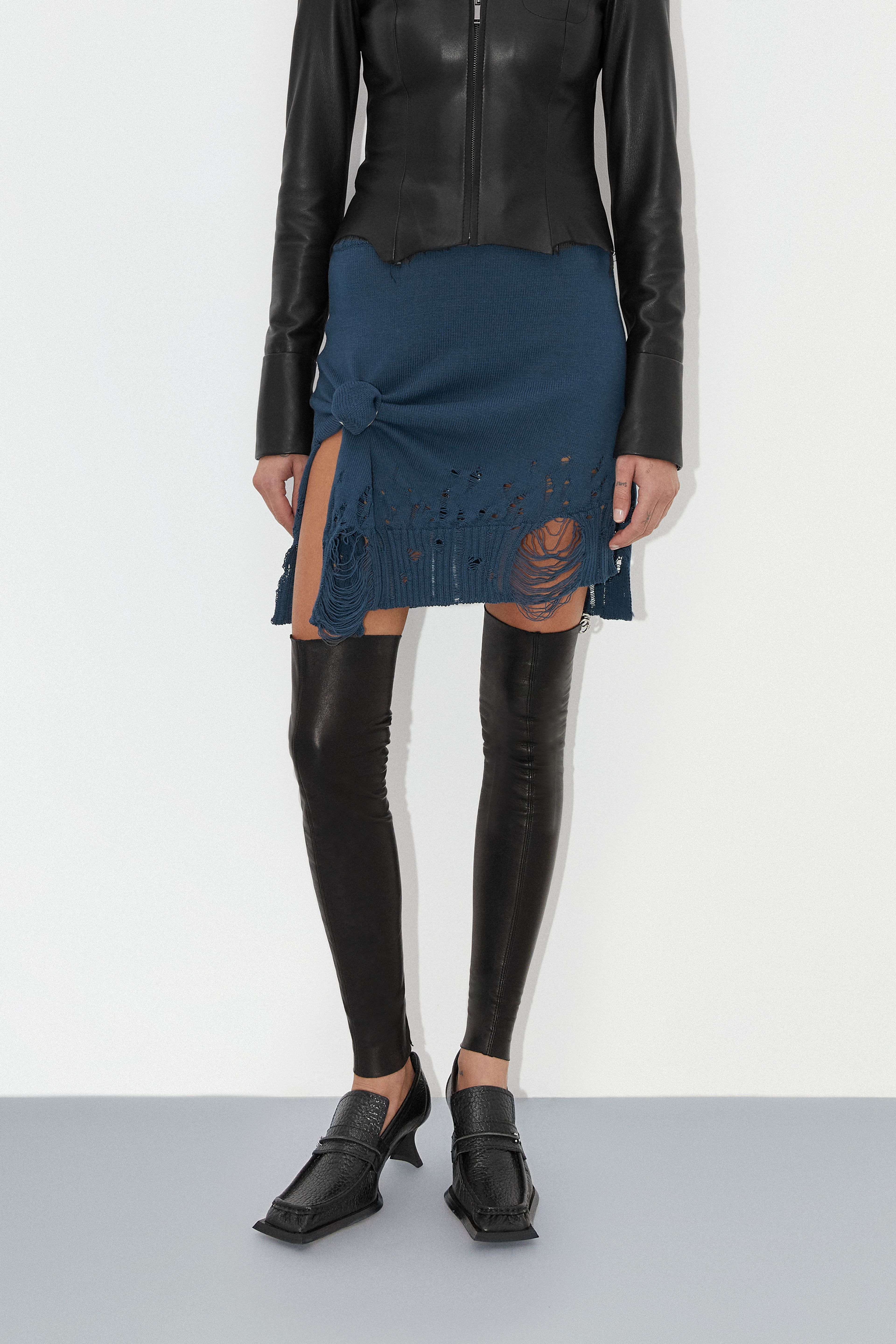 Numa Distressed Navy Knit Skirt | Designed & Handmade in Europe