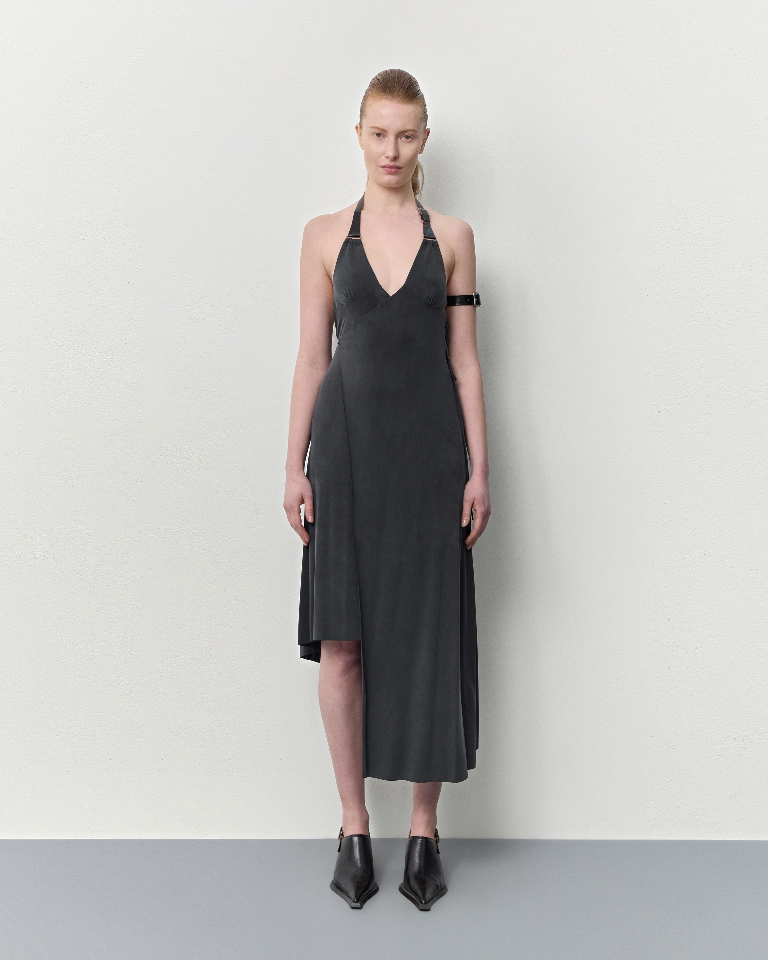 Miista Cira Black Cupro Halter Dress