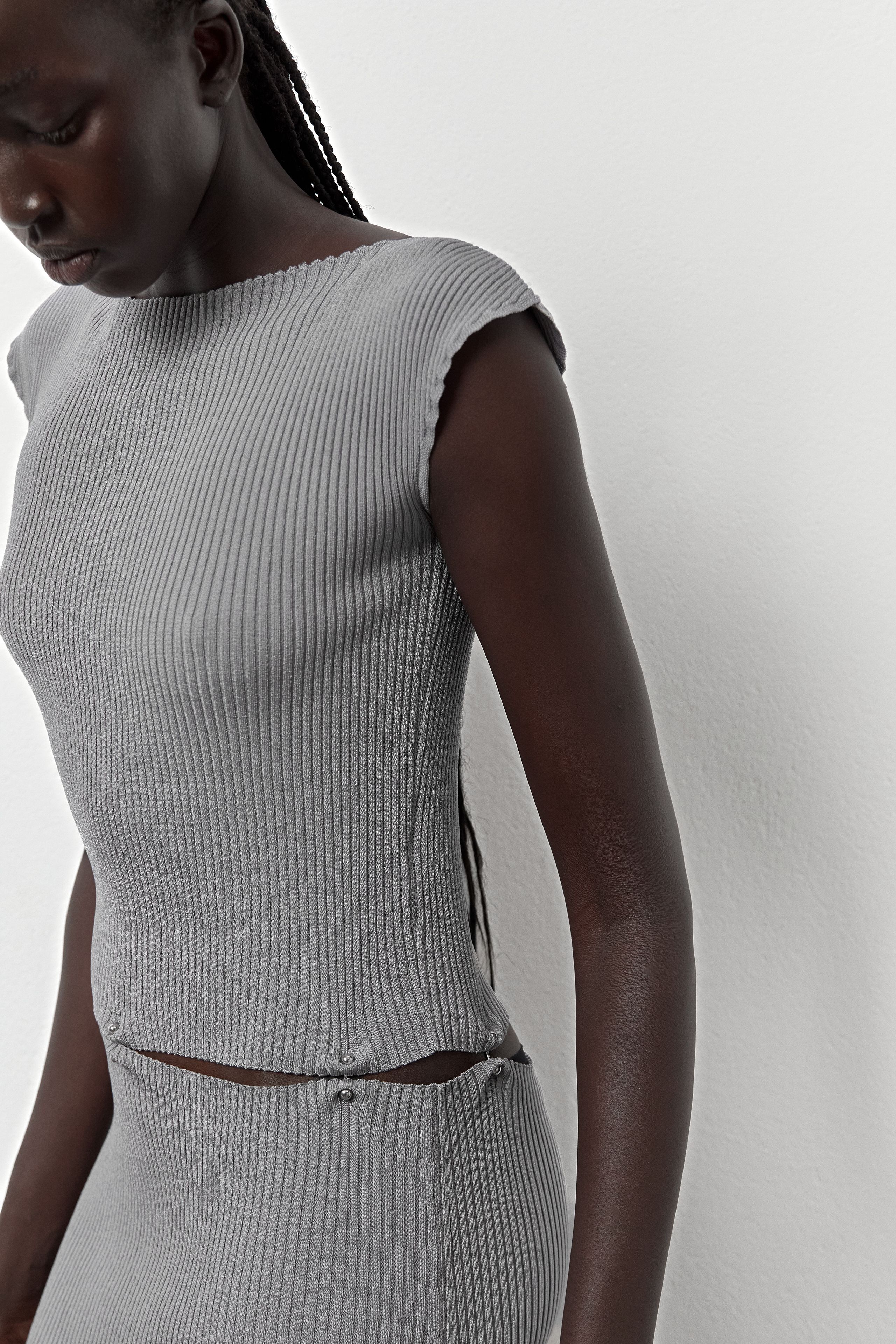 sachin and babi light blue dress Teah Dress - Grey Ribbed Knit