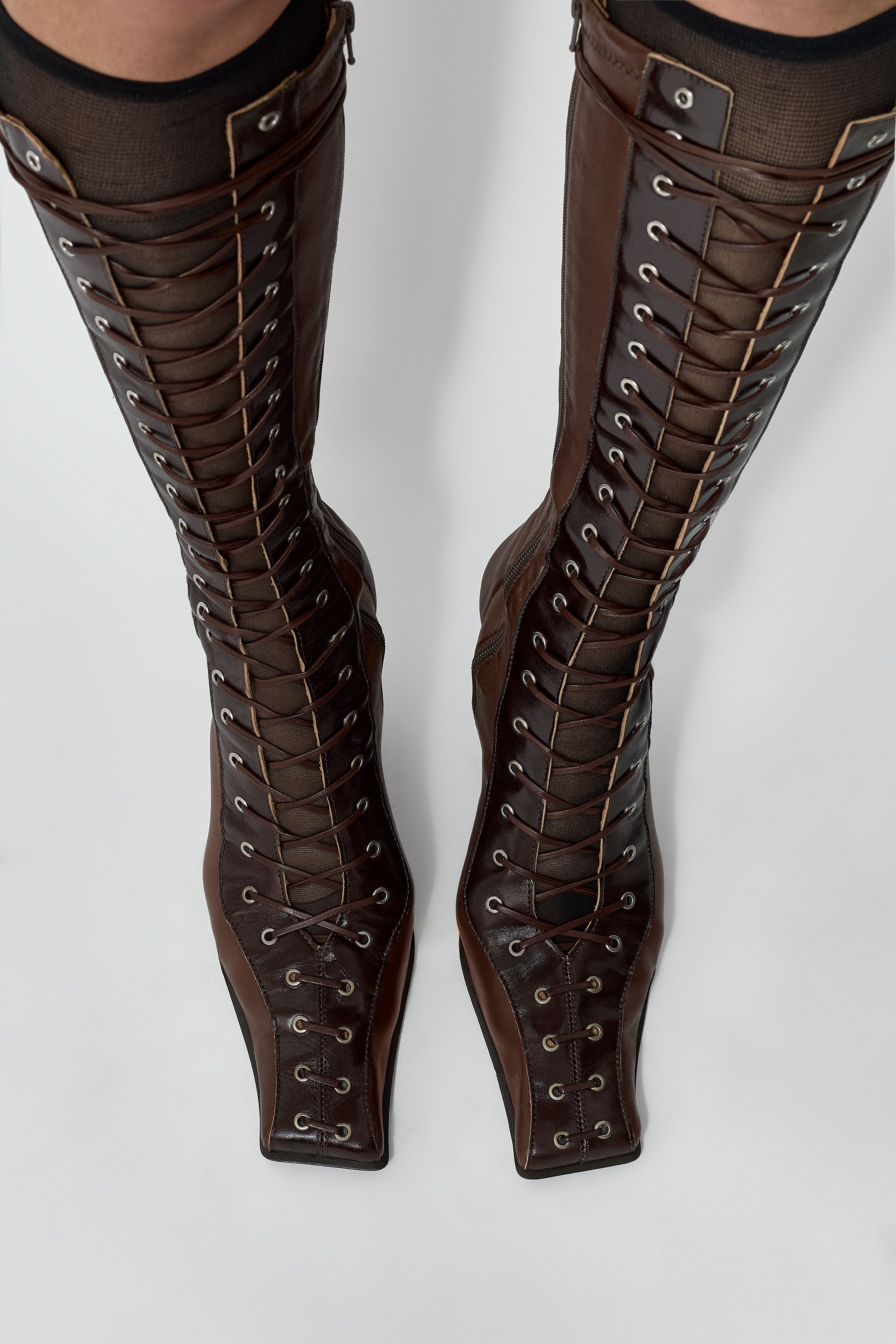 Shana Brown Strech Lace Tall Boots | Miista | Designed & Handmade in Europe