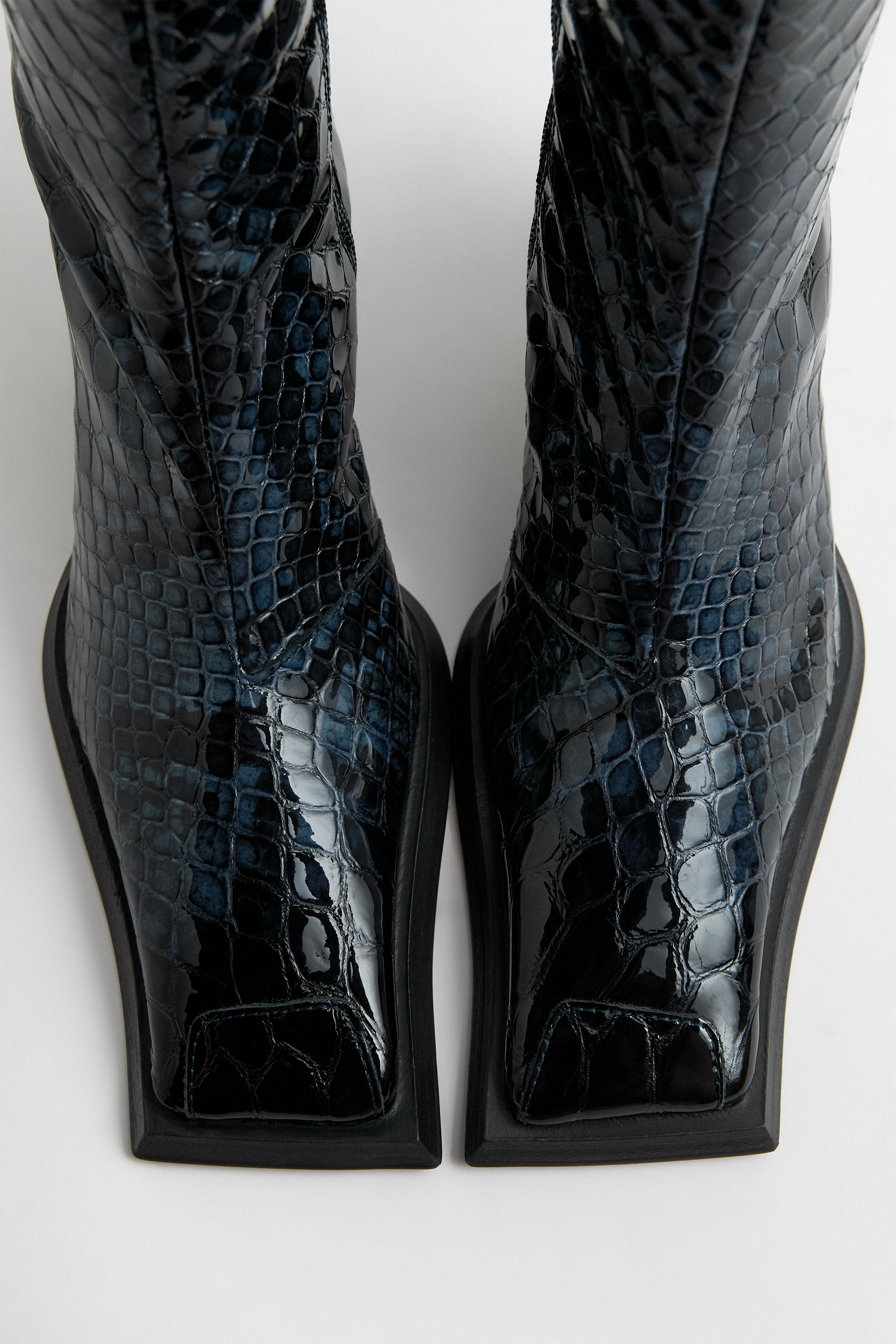 Alfreda Boots Navy Embossed Snake Leather | Miista | Designed & Handmade in Europe
