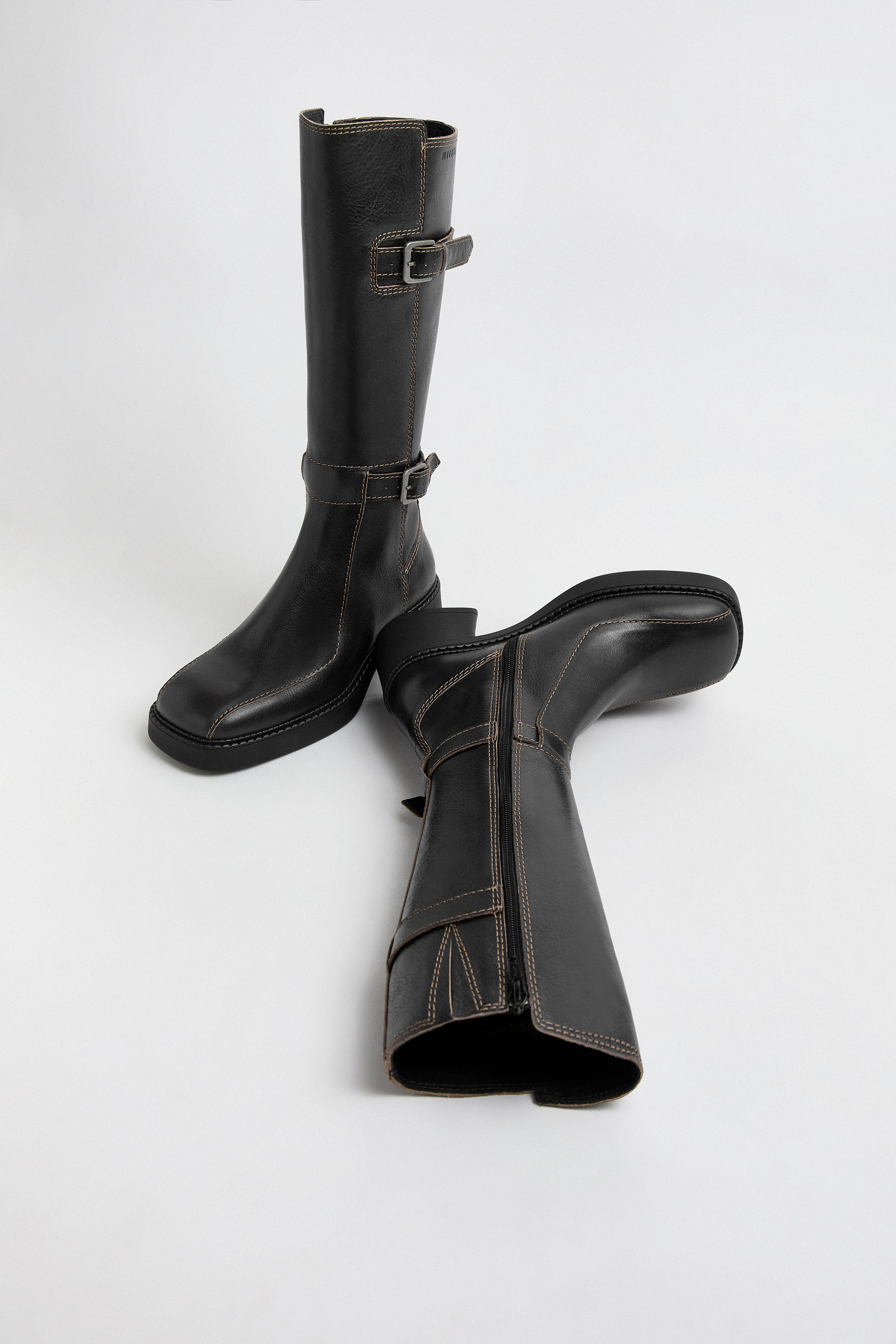 Jarmila Boots - Black Leather Cream Stitching | Miista | Designed & Handmade in Europe