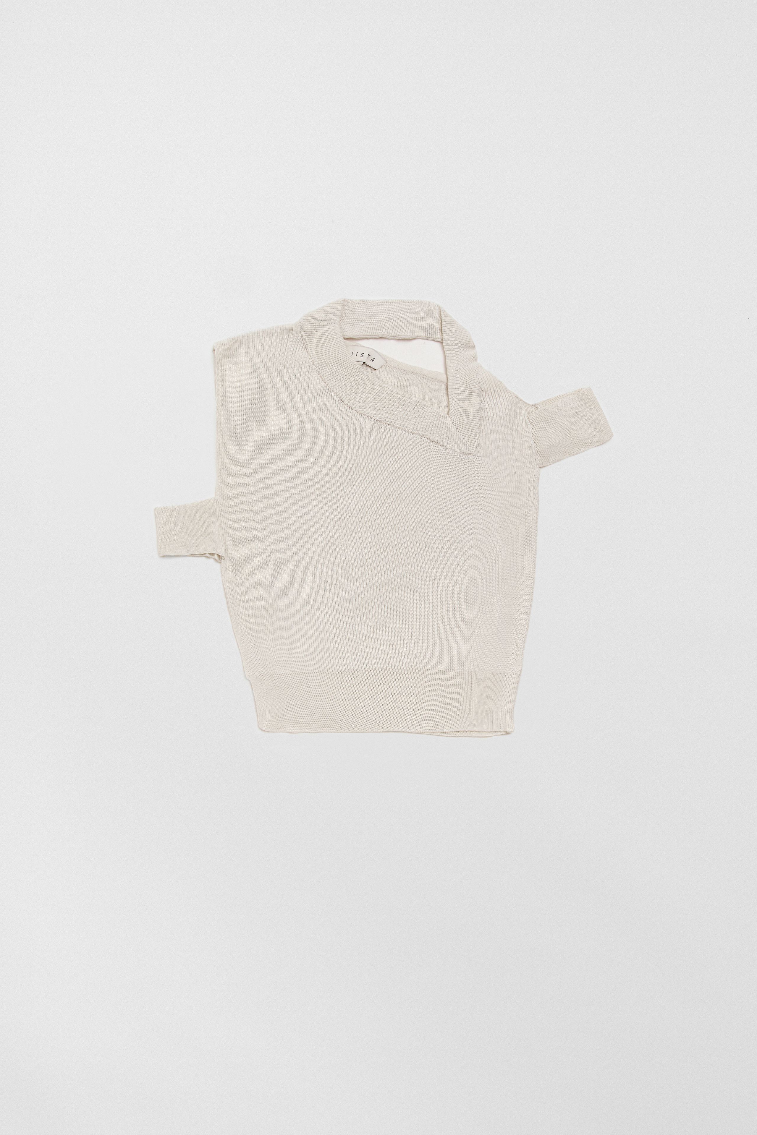 Lilou Ecru Asymmetric Knit Vest | Miista | Designed & Handmade in Europe