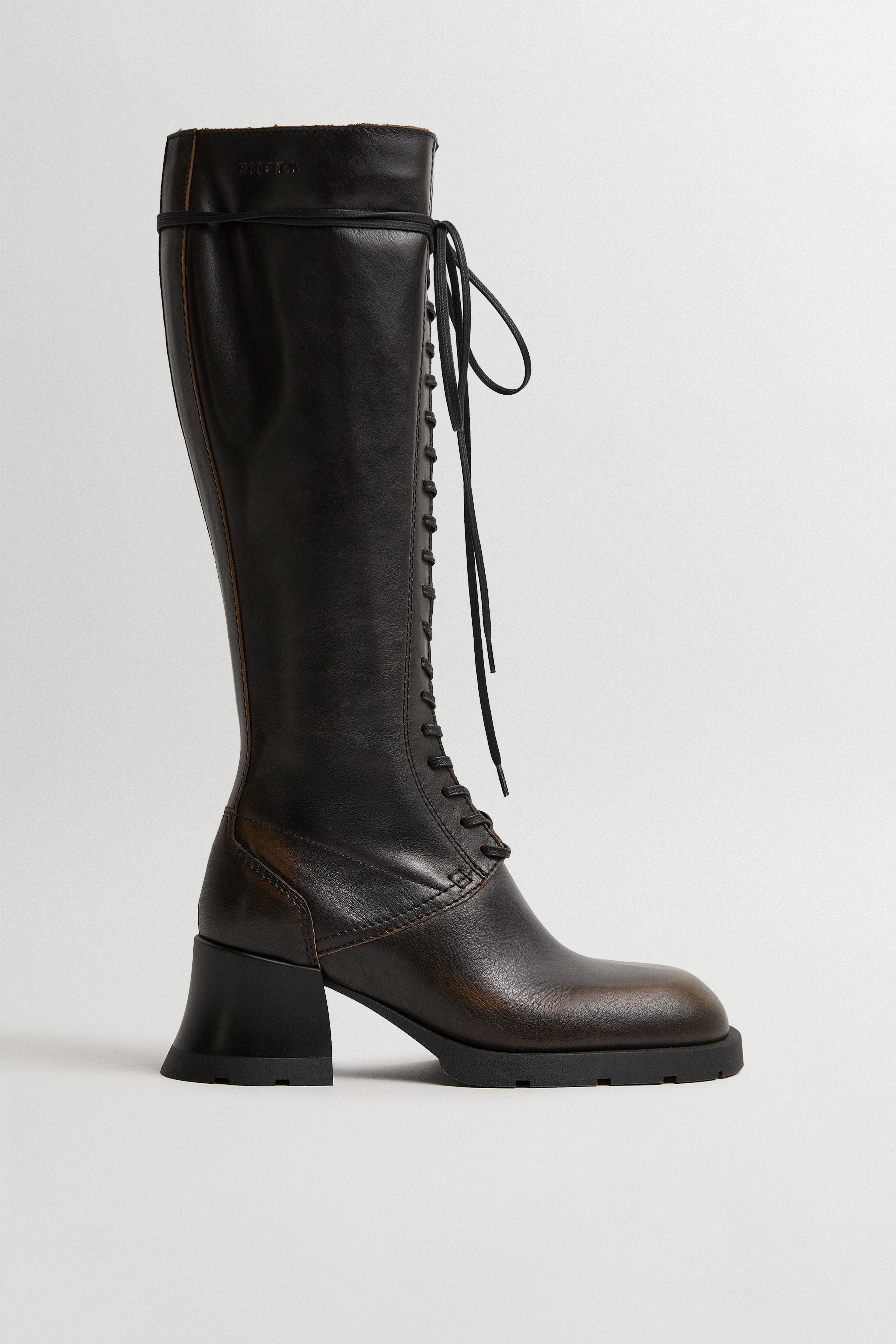 Michaela Brushed Brown Lace Tall Boots | Miista | Designed & Handmade in Europe