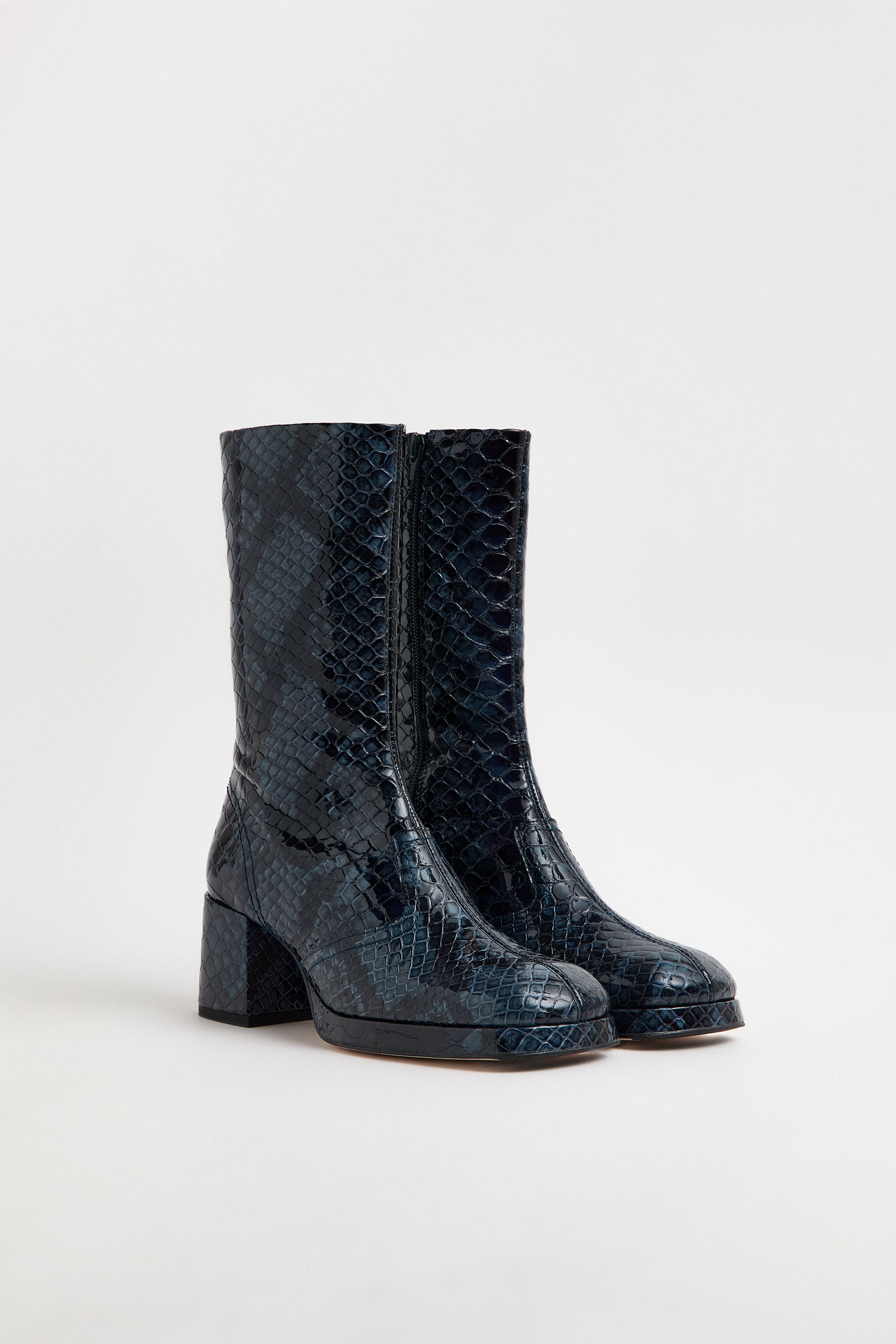Cass Boots Navy Embossed Snake Leather | Miista | Designed & Handmade in Europe