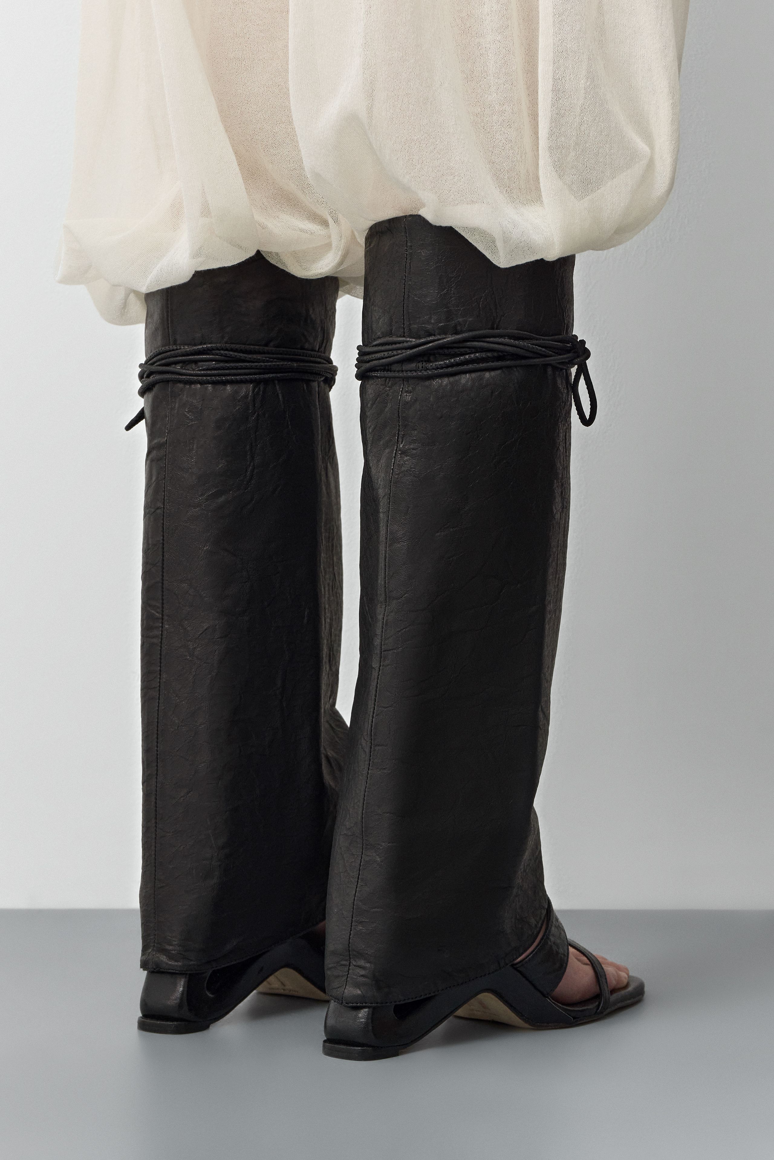 Samia Black Texture Leather Leg Warmer | Miista | Designed & Handmade in Europe