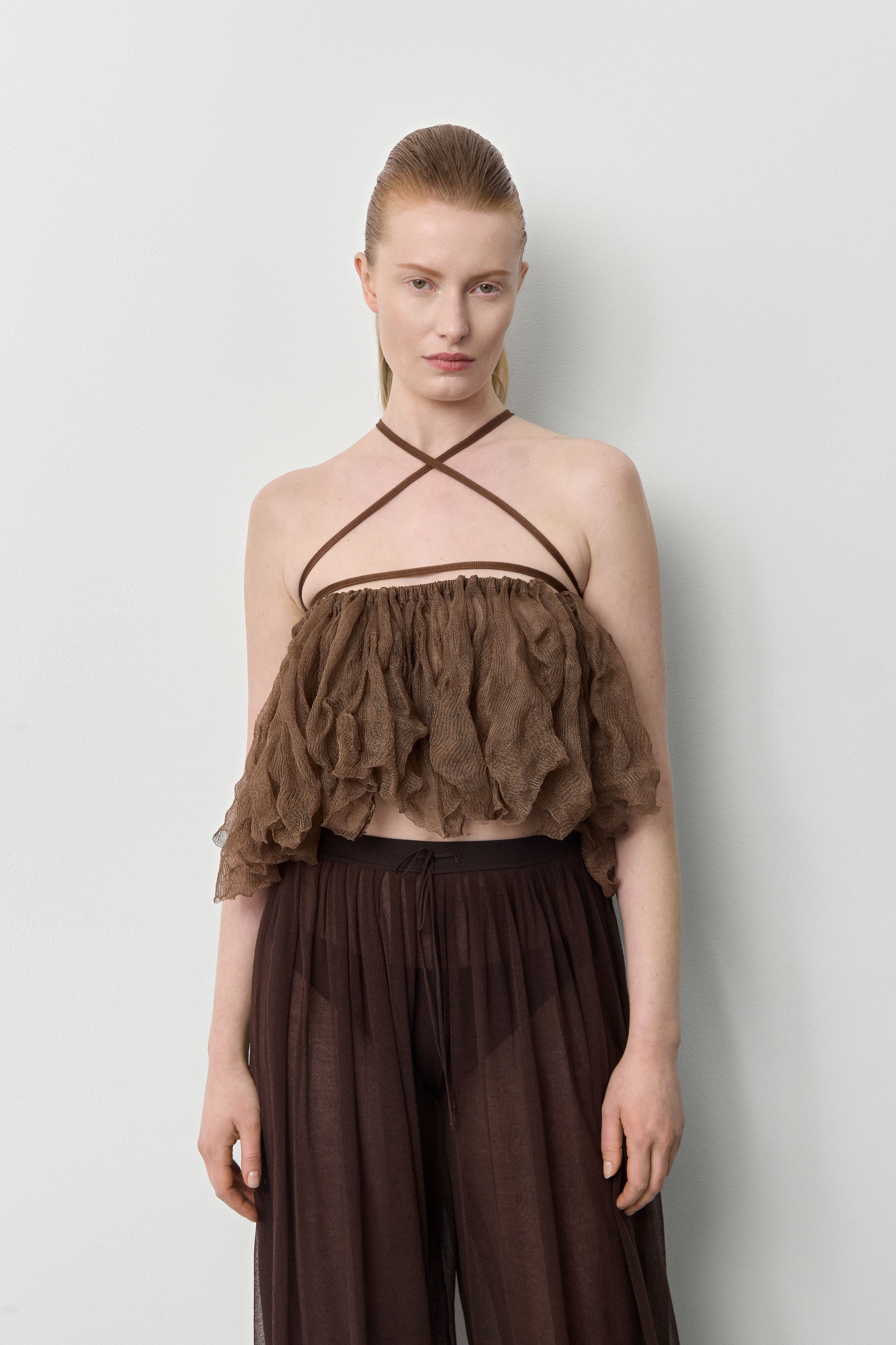 Vee Ruffle - Brown Silk Blend Knit | Miista