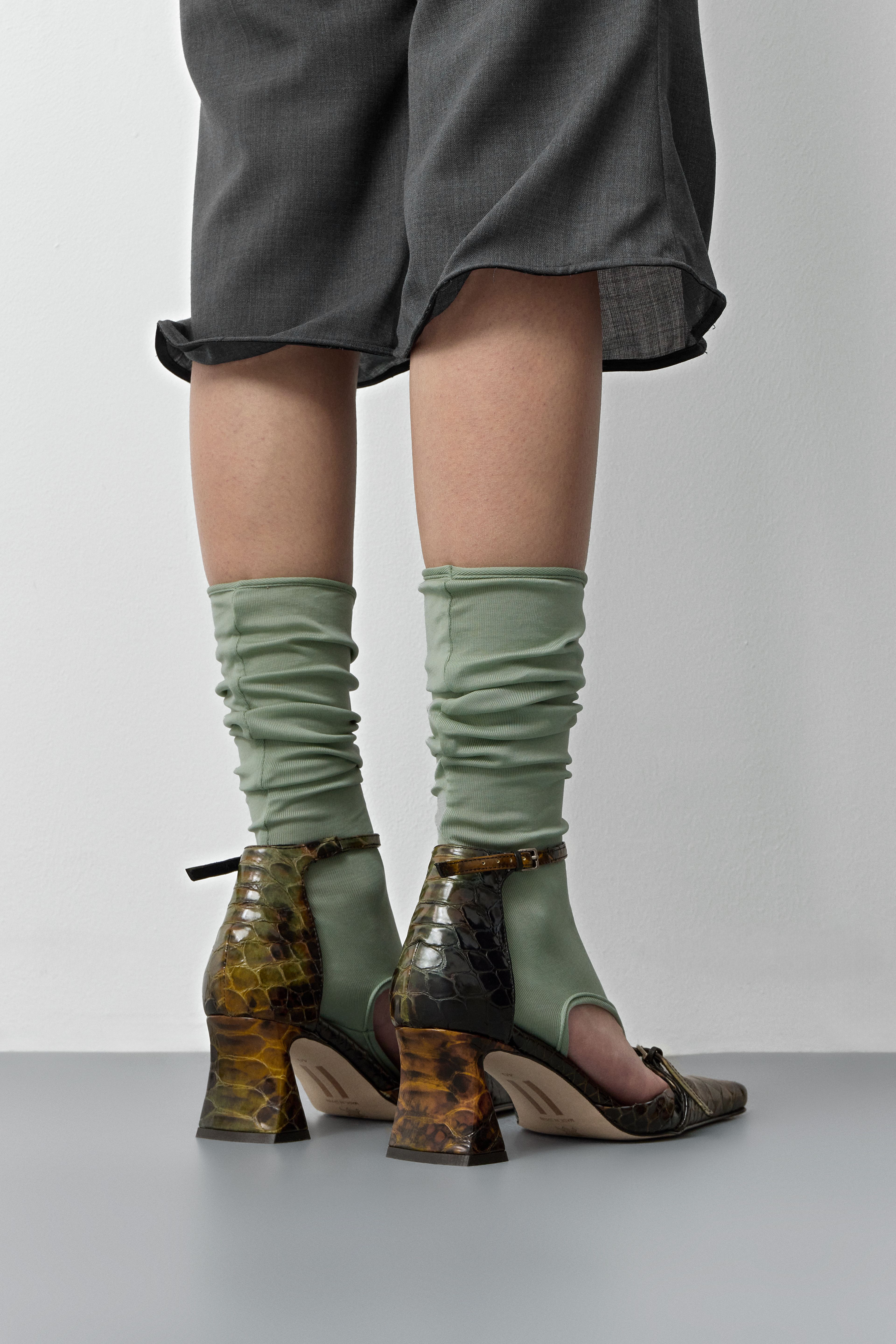 Agna Khaki Snake Mini Buckled Mary Jane Court Shoes | Miista | Designed & Handmade in Europe