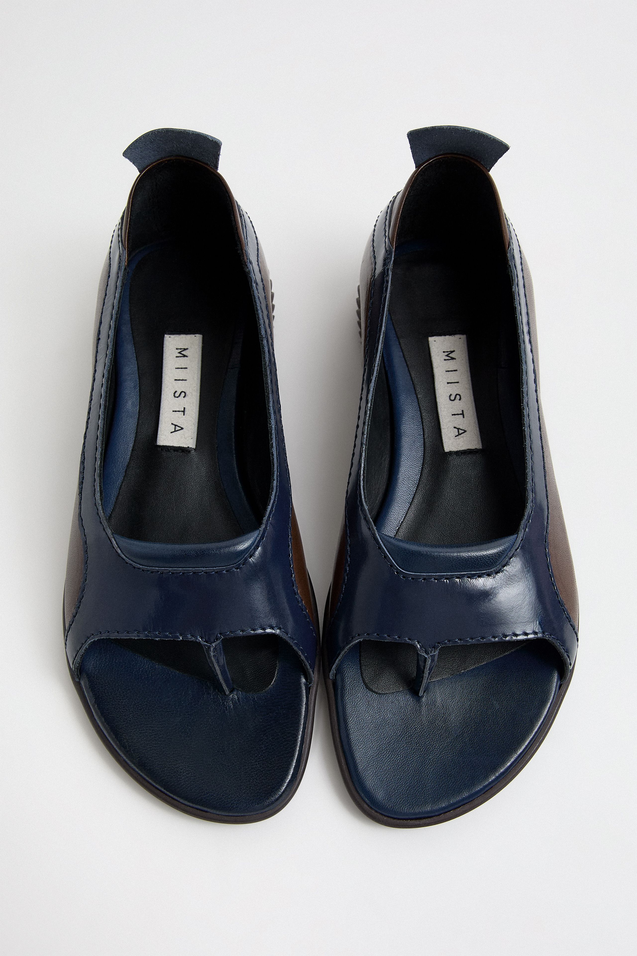 Loma Brown and Navy Thonge Ballerinas | Miista | Designed & Handmade in Europe