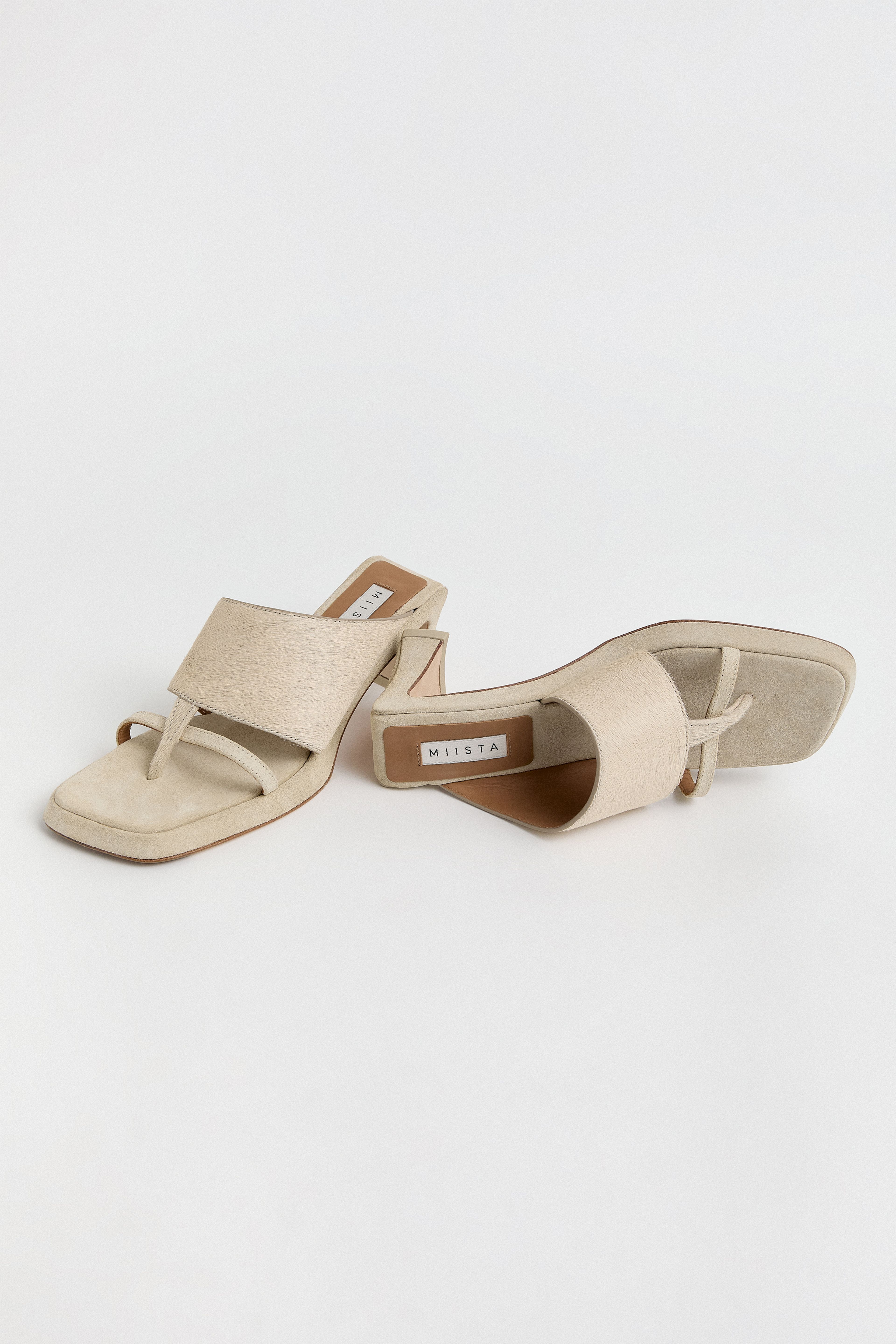 Trisha Ecru Pony Asymmetric Thonge Sandals | Miista | Designed & Handmade in Europe