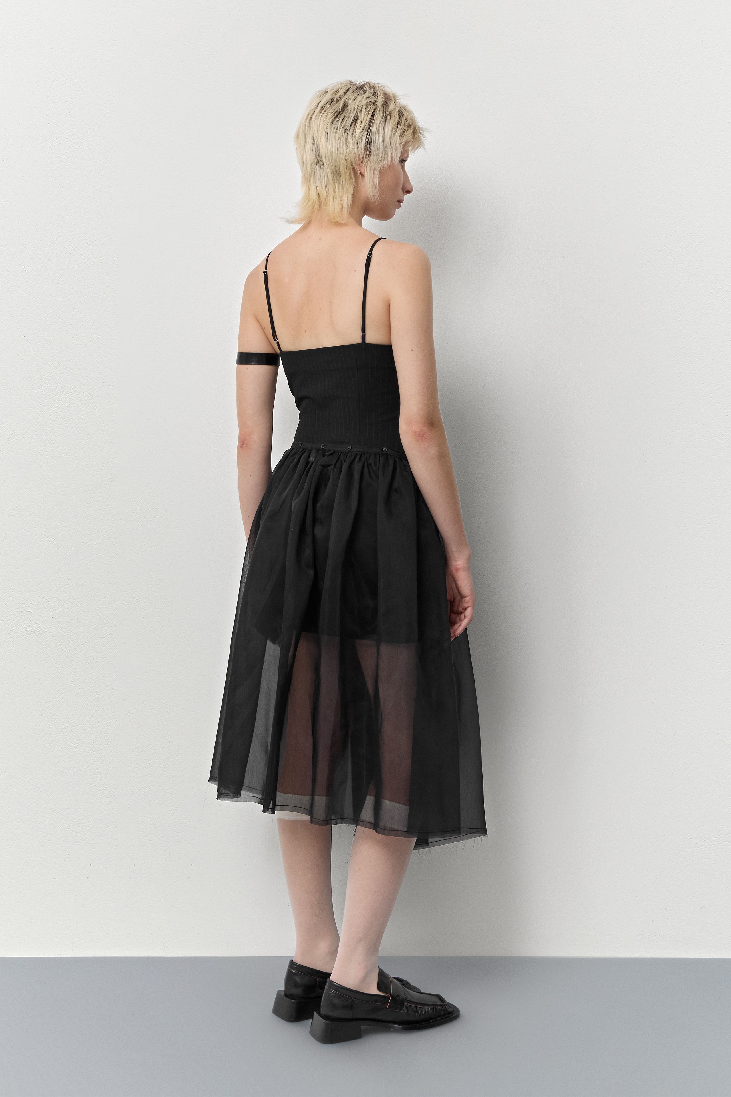 Pauline Dress - Black Pinstripe Sheer | Miista