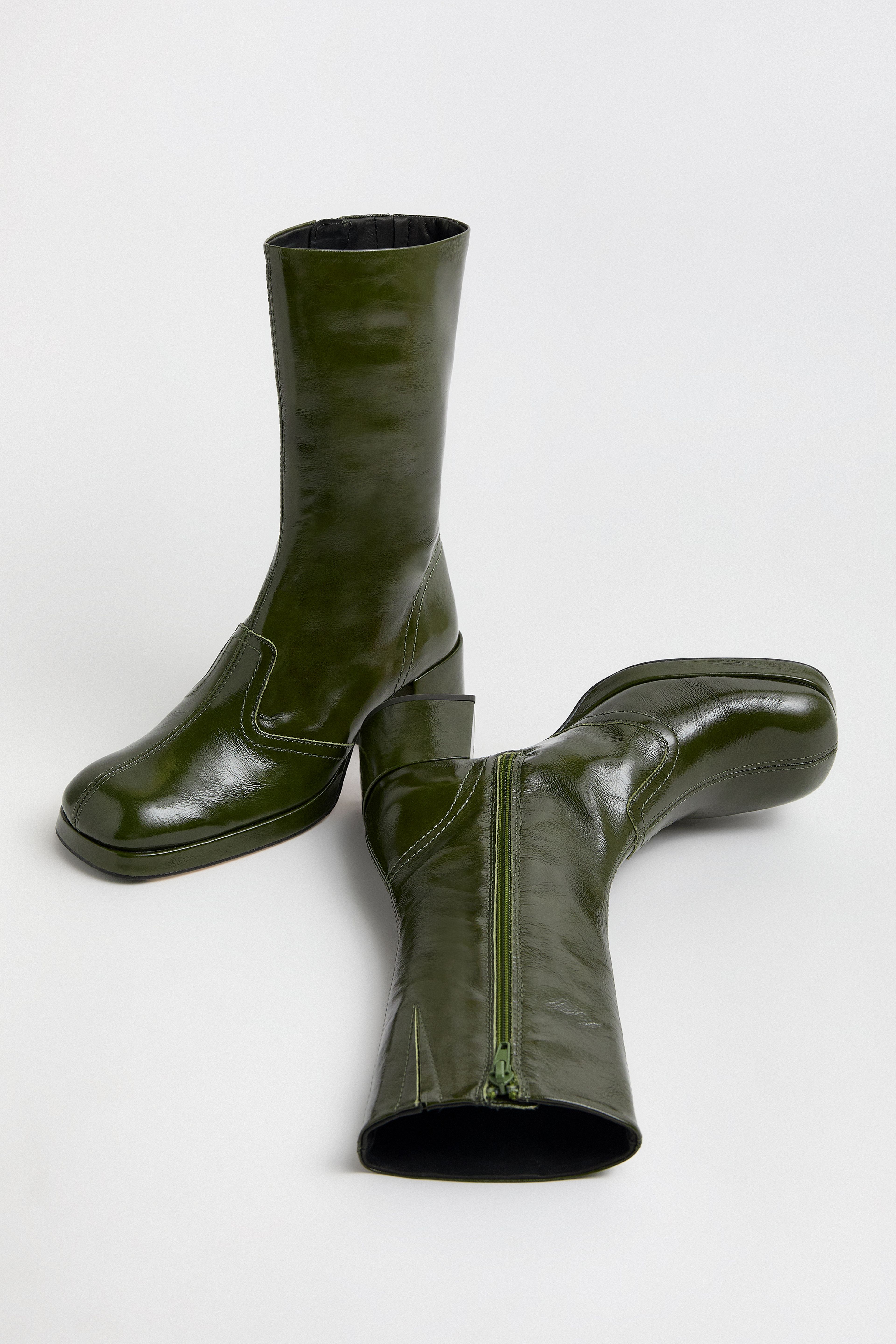 Cass Boots Dark Khaki Crinkle Leather | Miista | Designed & Handmade in Europe