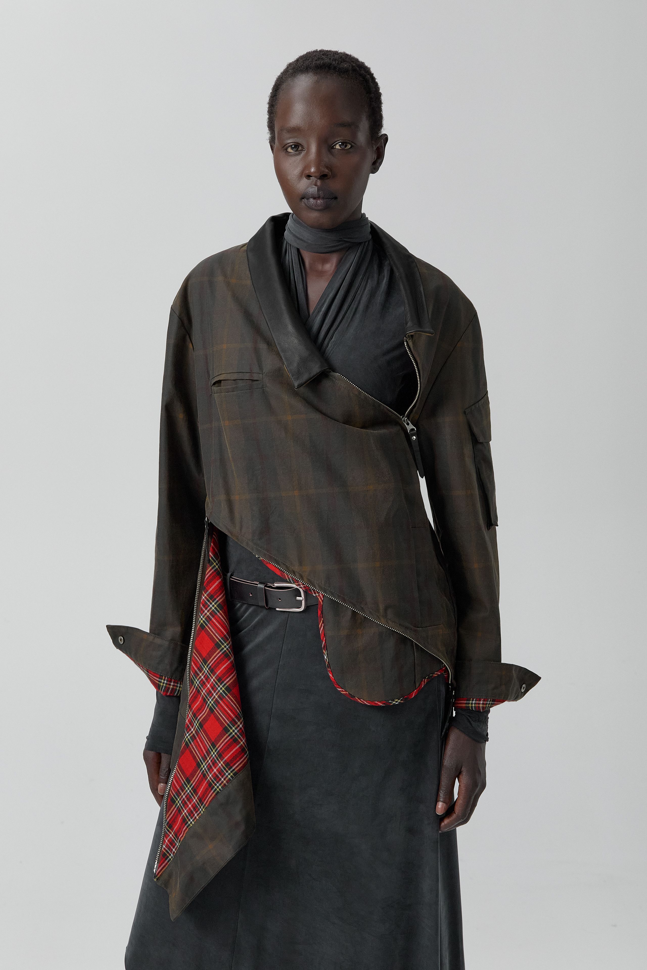 Marla Brown Checked Detachable Jacket | Miista | Designed & Handmade in Europe