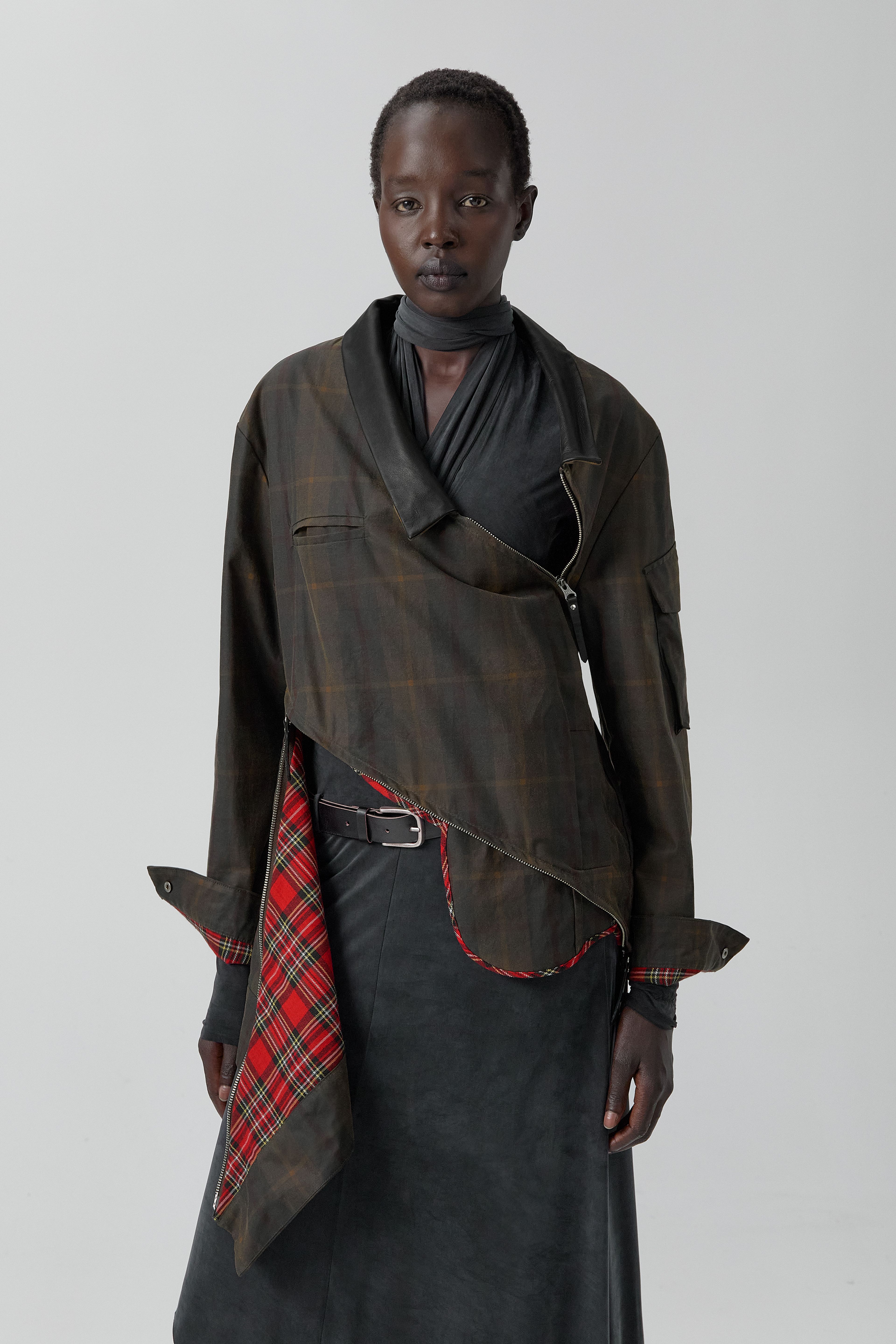 Marla Brown Checked Detachable Jacket | Miista | Designed & Handmade in Europe