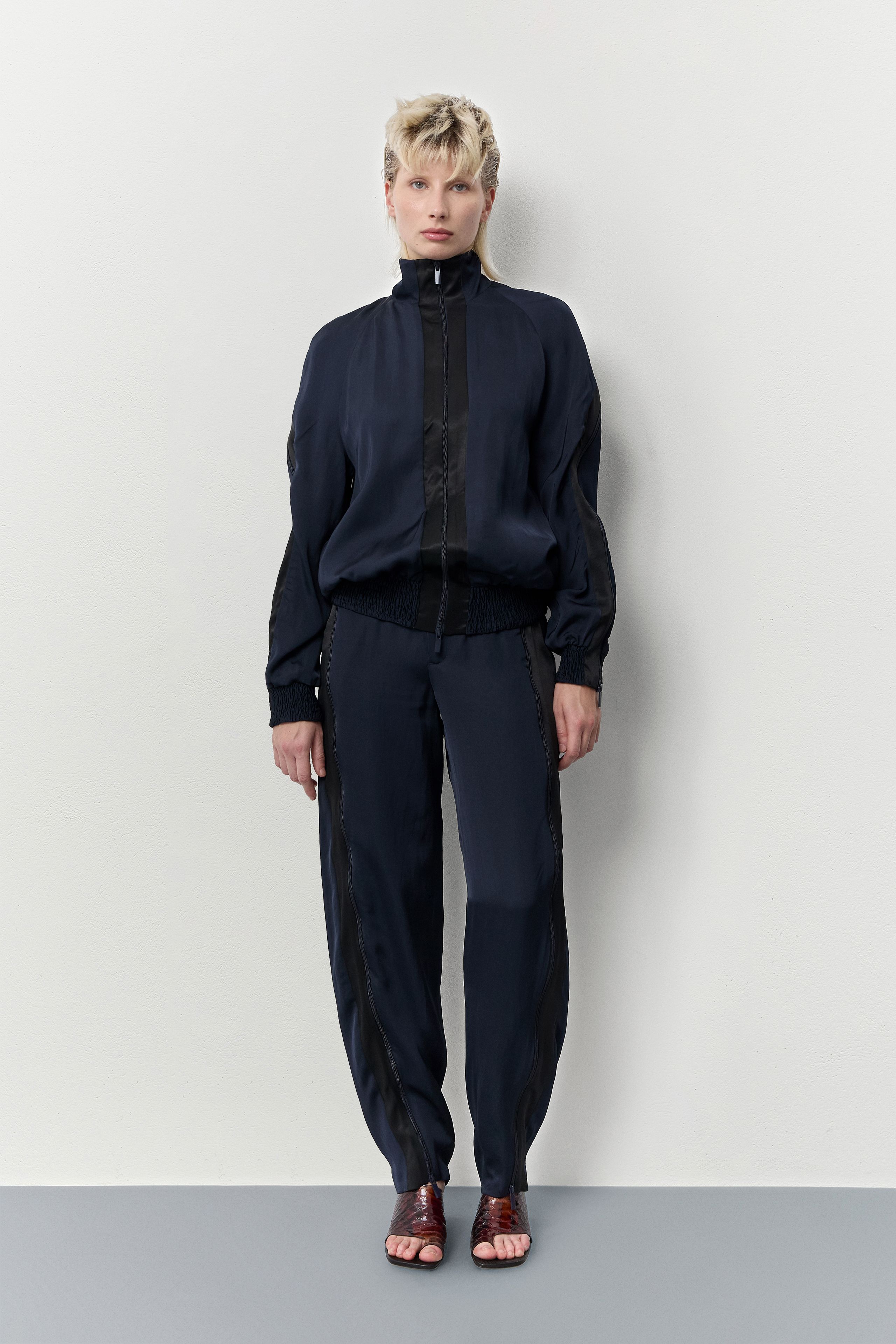 Callista Deep Blue And Black Track Pants | Miista | Designed & Handmade in Europe
