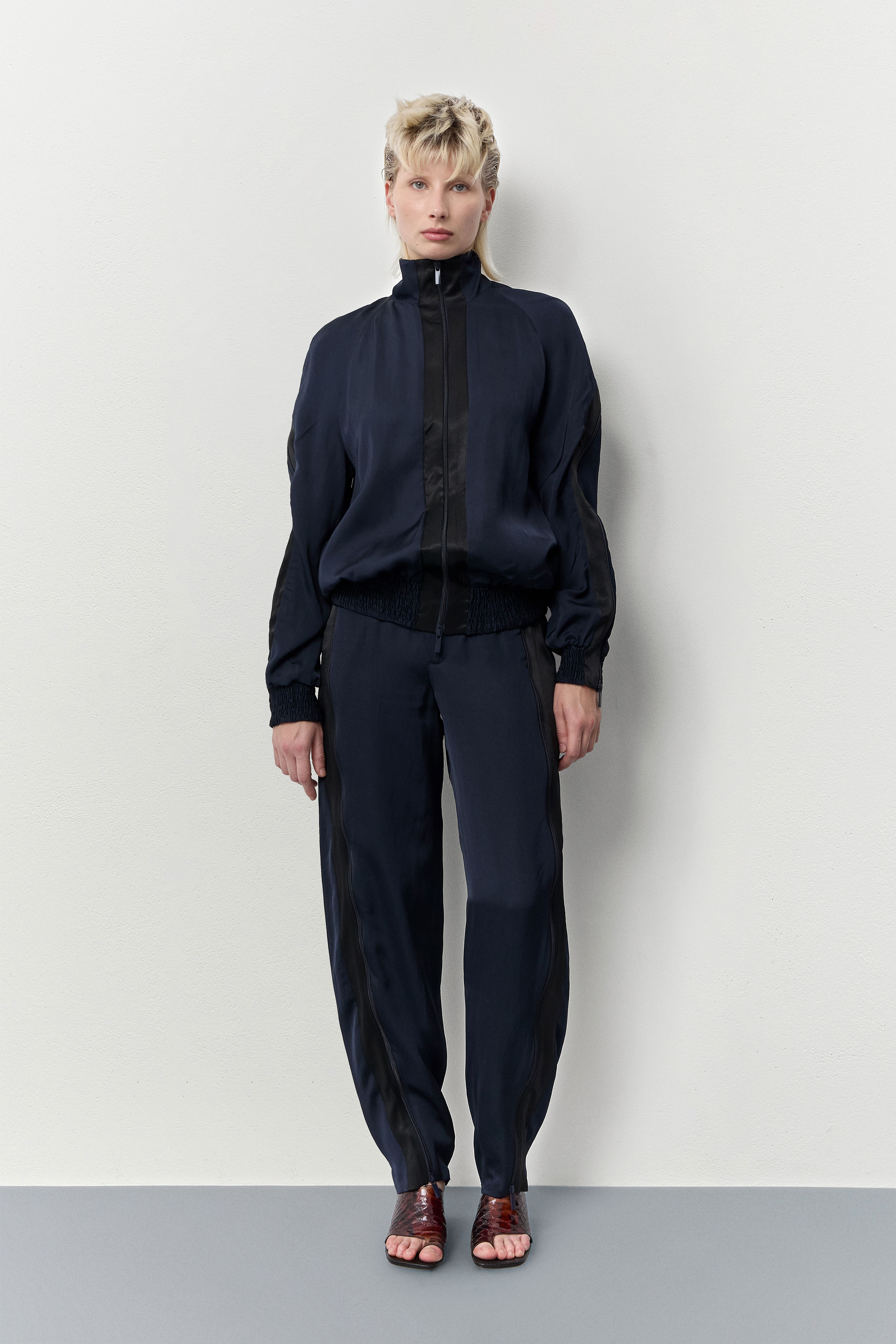 Callista Deep Blue And Black Track Pants | Miista | Designed & Handmade in Europe