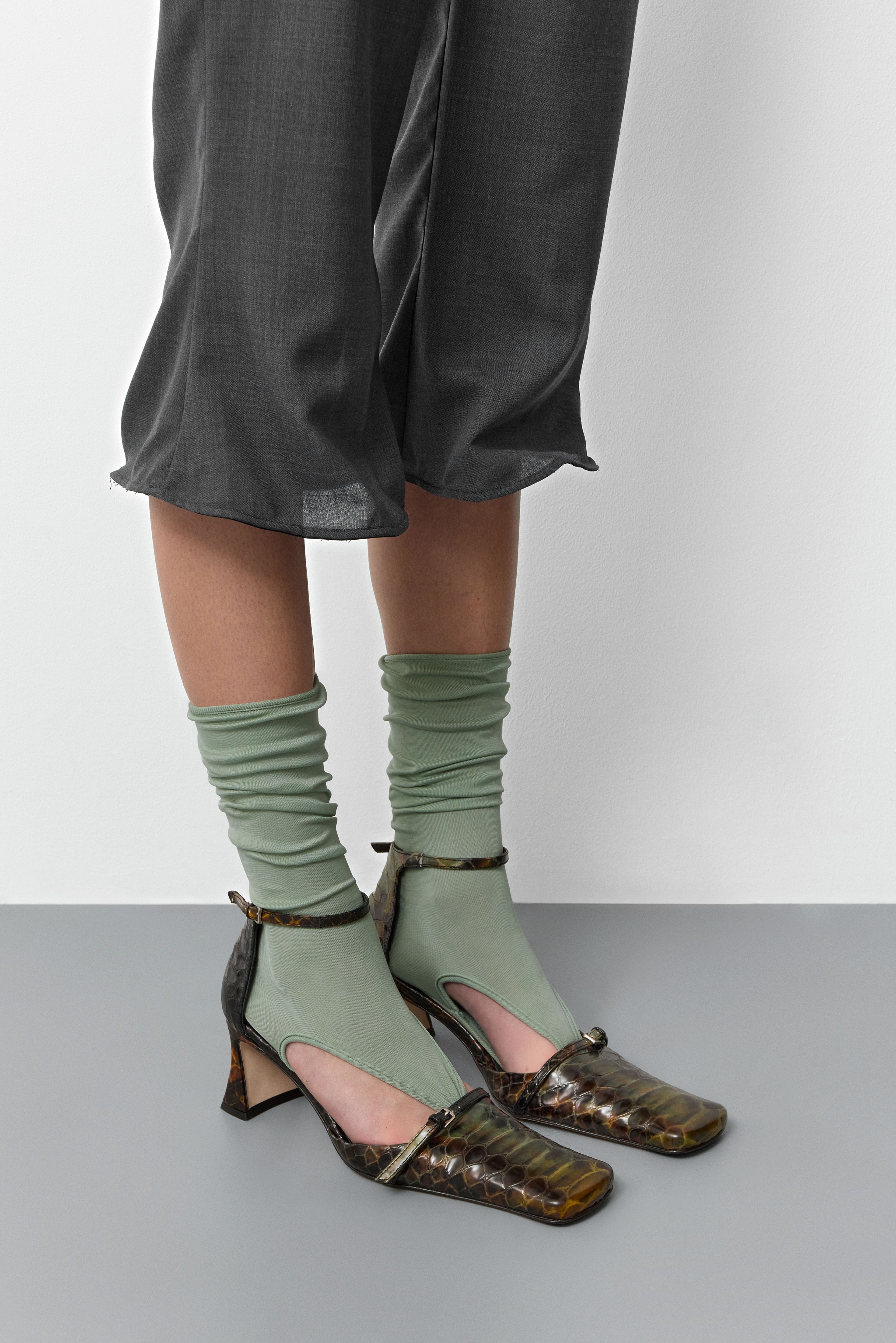 Agna Khaki Snake Mini Buckled Mary Jane Court Shoes | Miista | Designed & Handmade in Europe