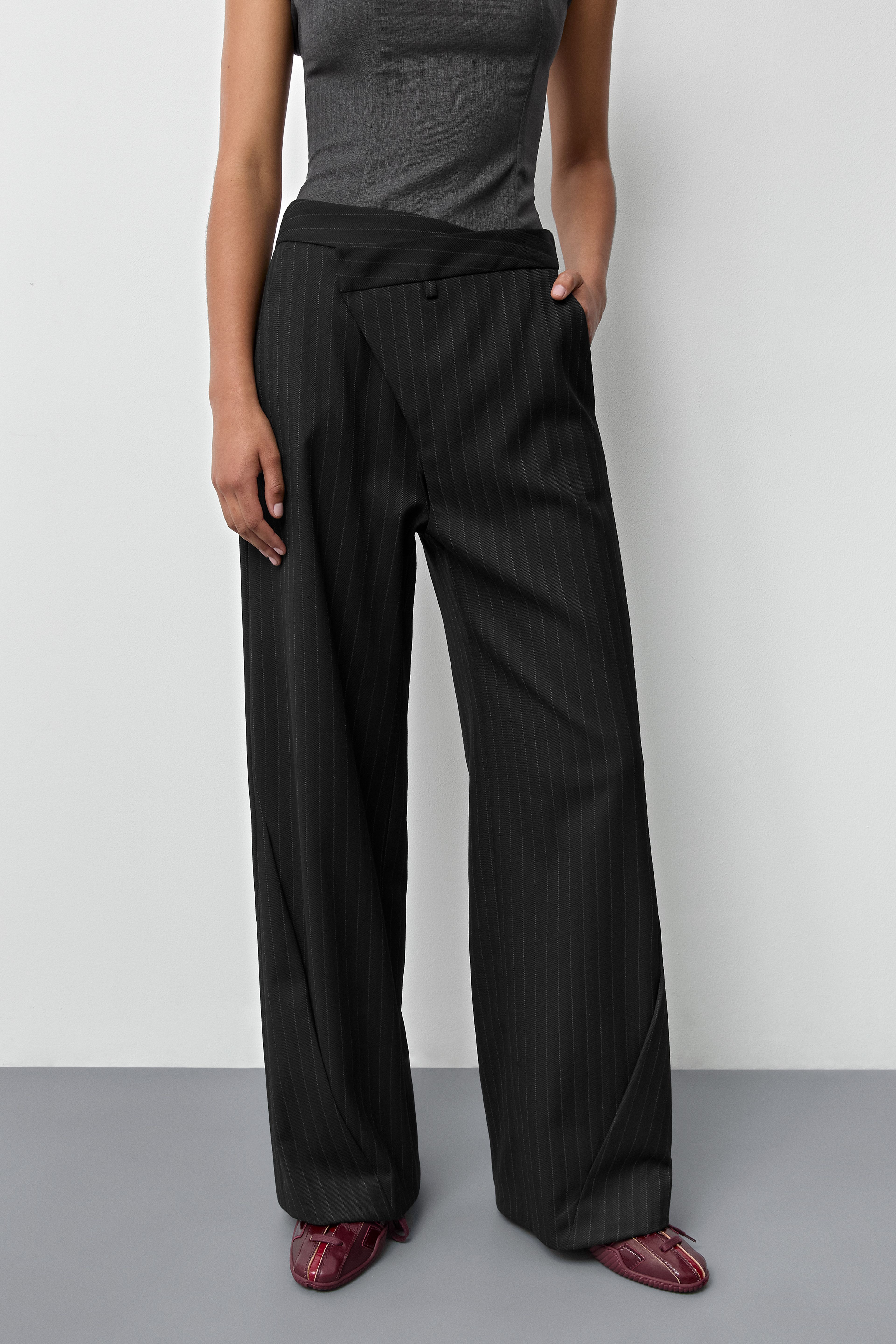 Metis Black Pinstripe Trousers | Miista | Designed & Handmade in Europe
