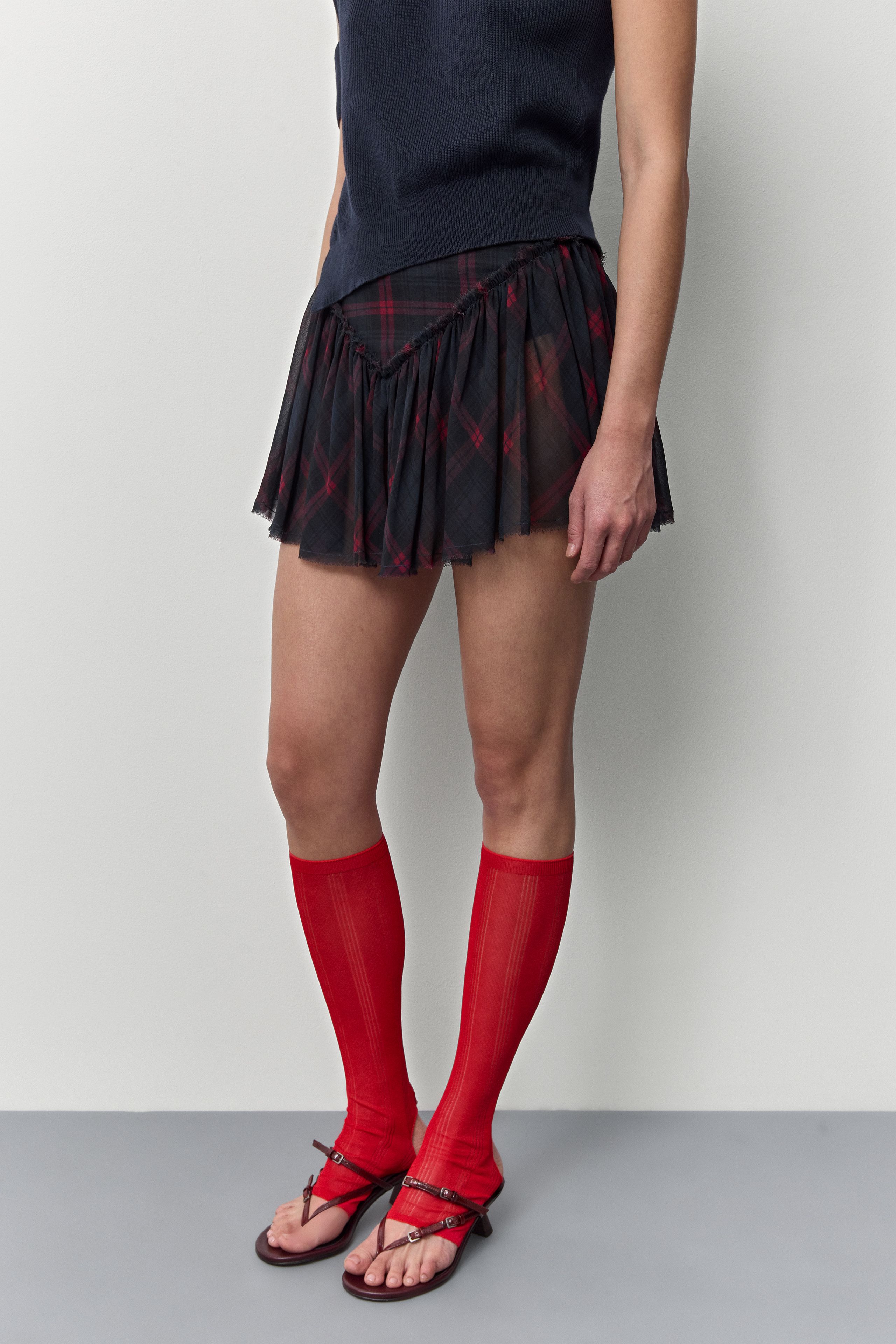 Layna Burgundy And Navy Checked Skirt | Miista | Designed & Handmade in Europe