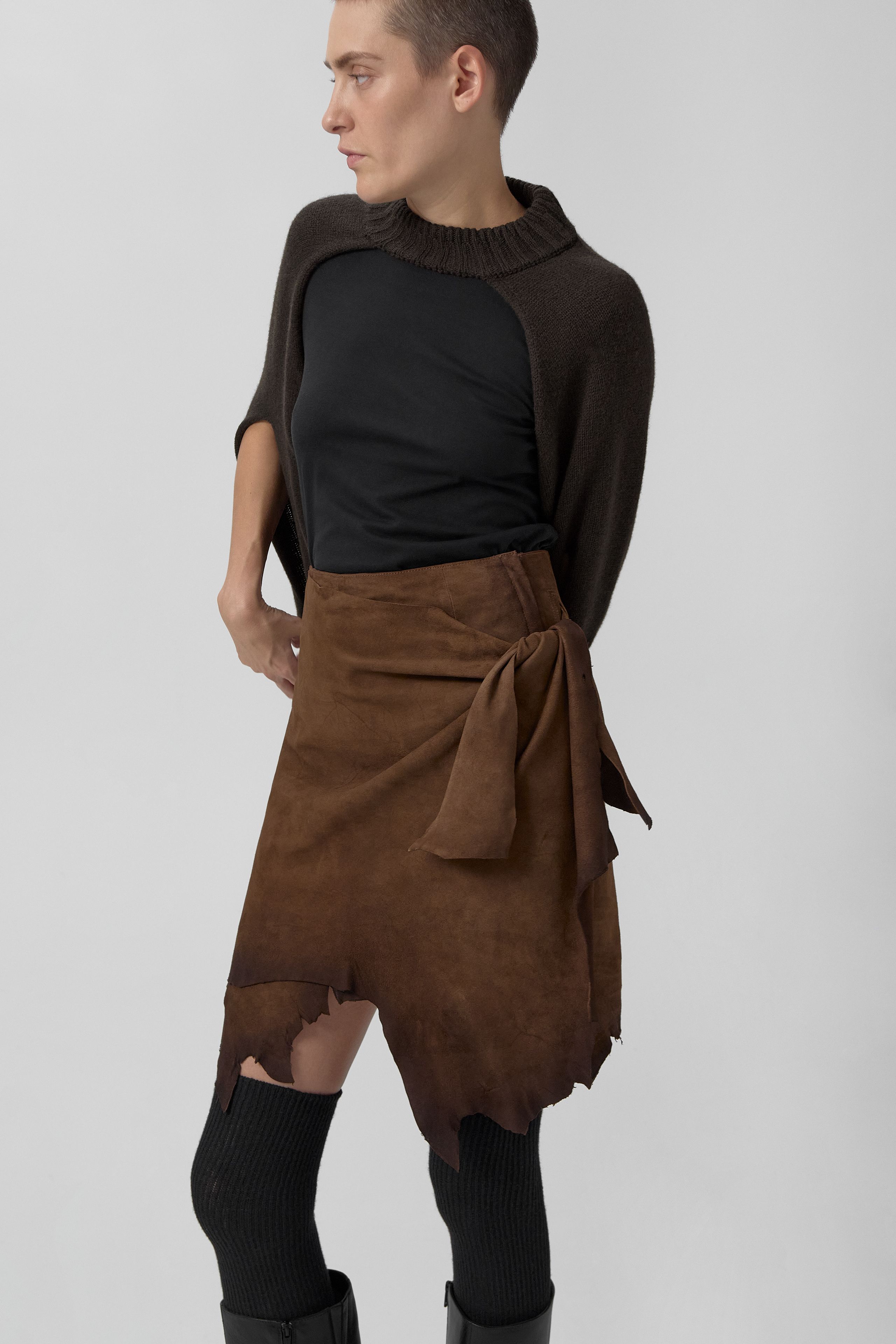 Lupe Skirt - Brown Suede Leather | Miista