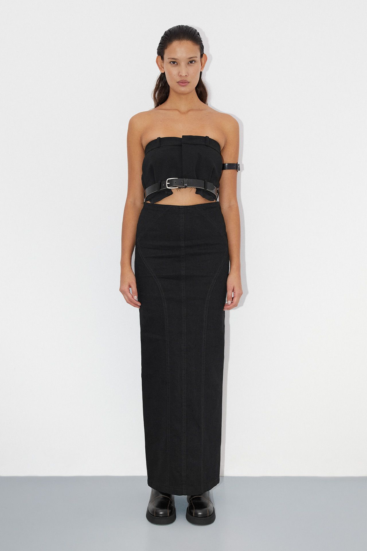★ DIAGONAL★ DENIM MIXED SKIRT black DA233SK03BK Dsquared2 - Denim skirt black - The Corner