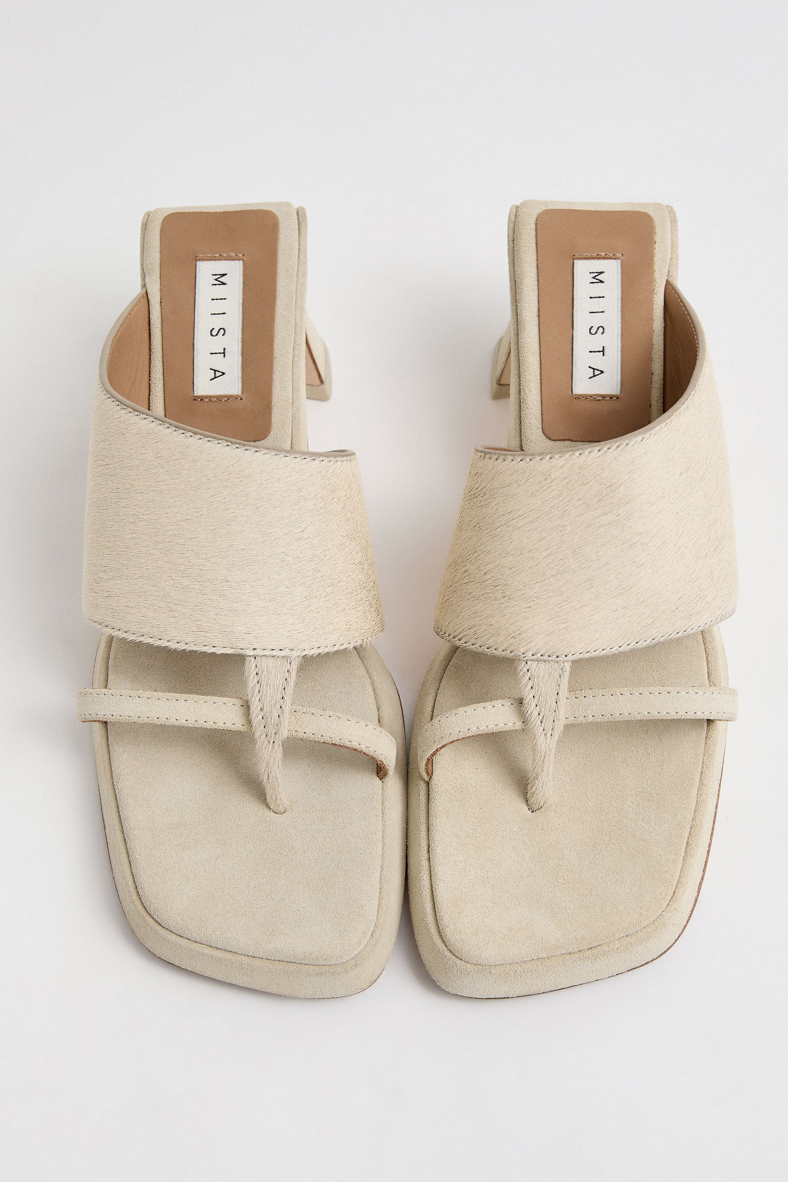 Trisha Ecru Pony Asymmetric Thonge Sandals | Miista | Designed & Handmade in Europe