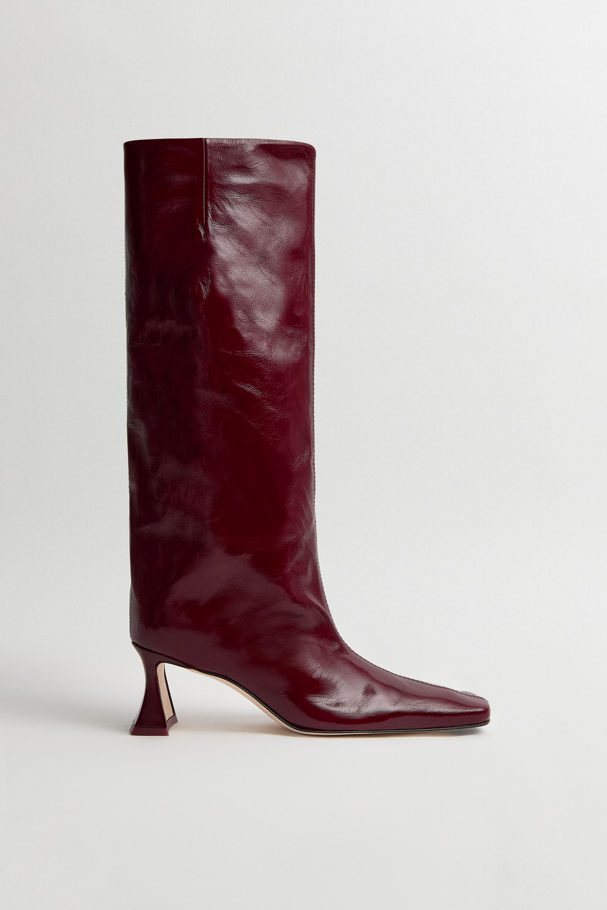 Bluma Boots - Burgundy Crinkle Leather | Miista