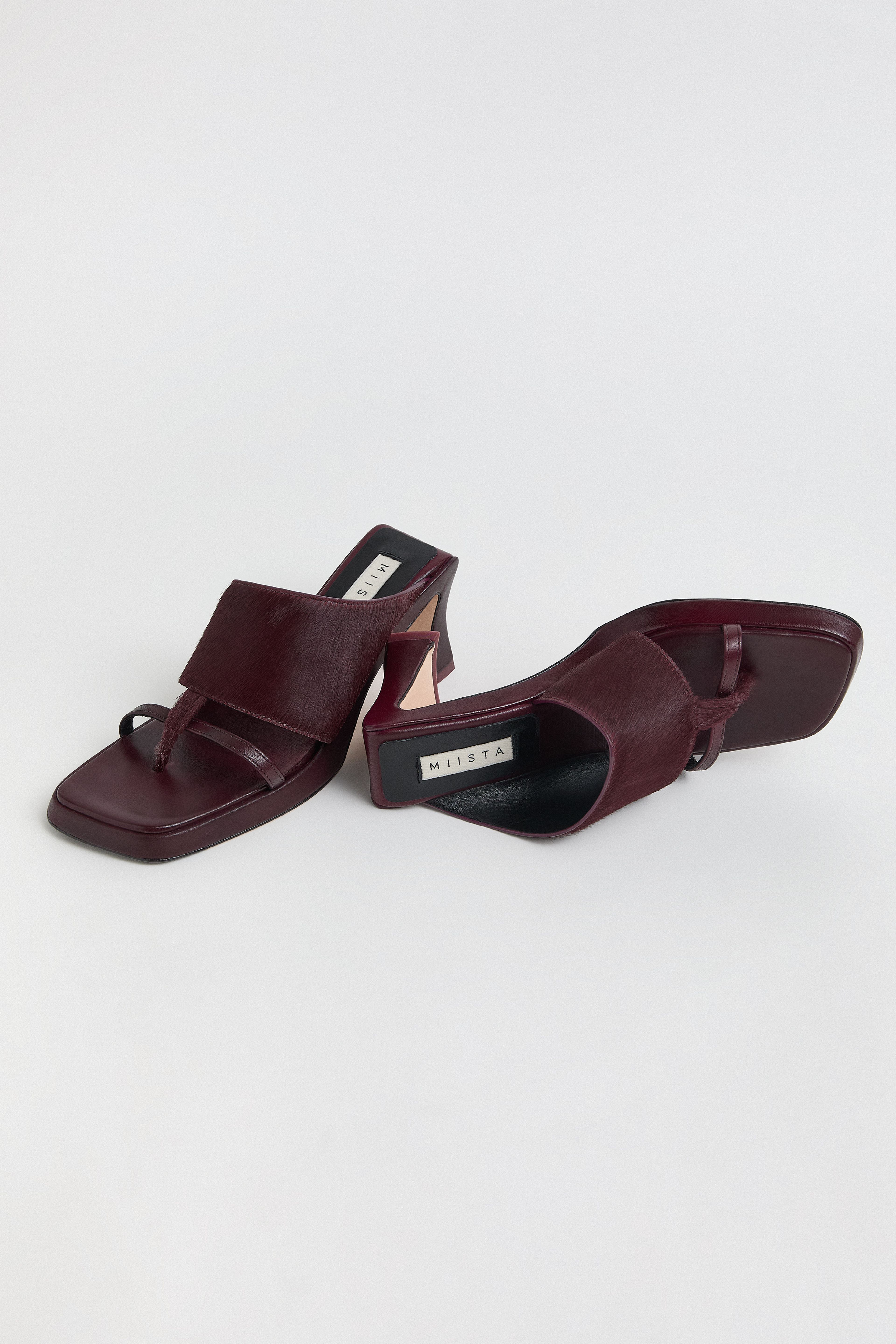 Trisha Burgundy Asymmetric Thonge Sandals | Miista | Designed & Handmade in Europe