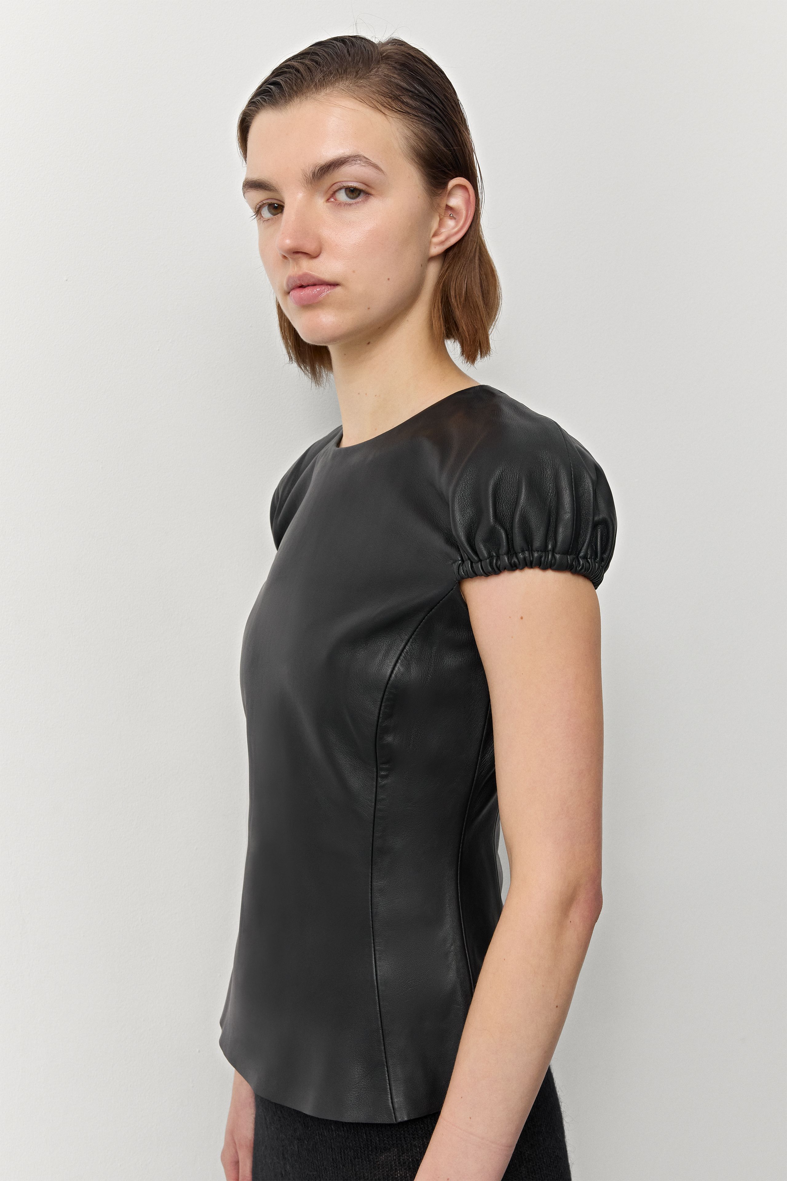 トップス leather bisuche Norai Top - Black Nappa Leather | Miista