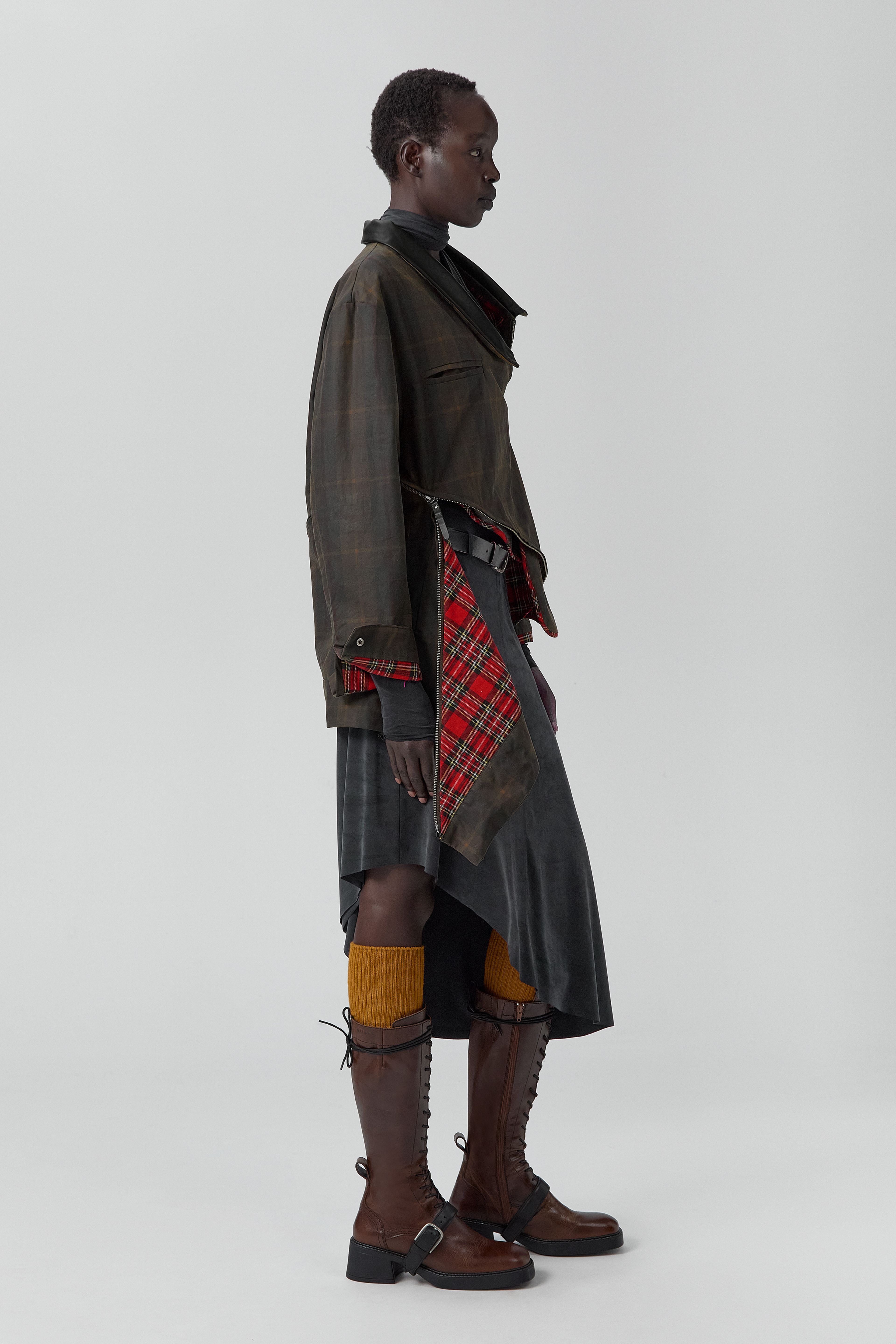 Marla Brown Checked Detachable Jacket | Miista | Designed & Handmade in Europe