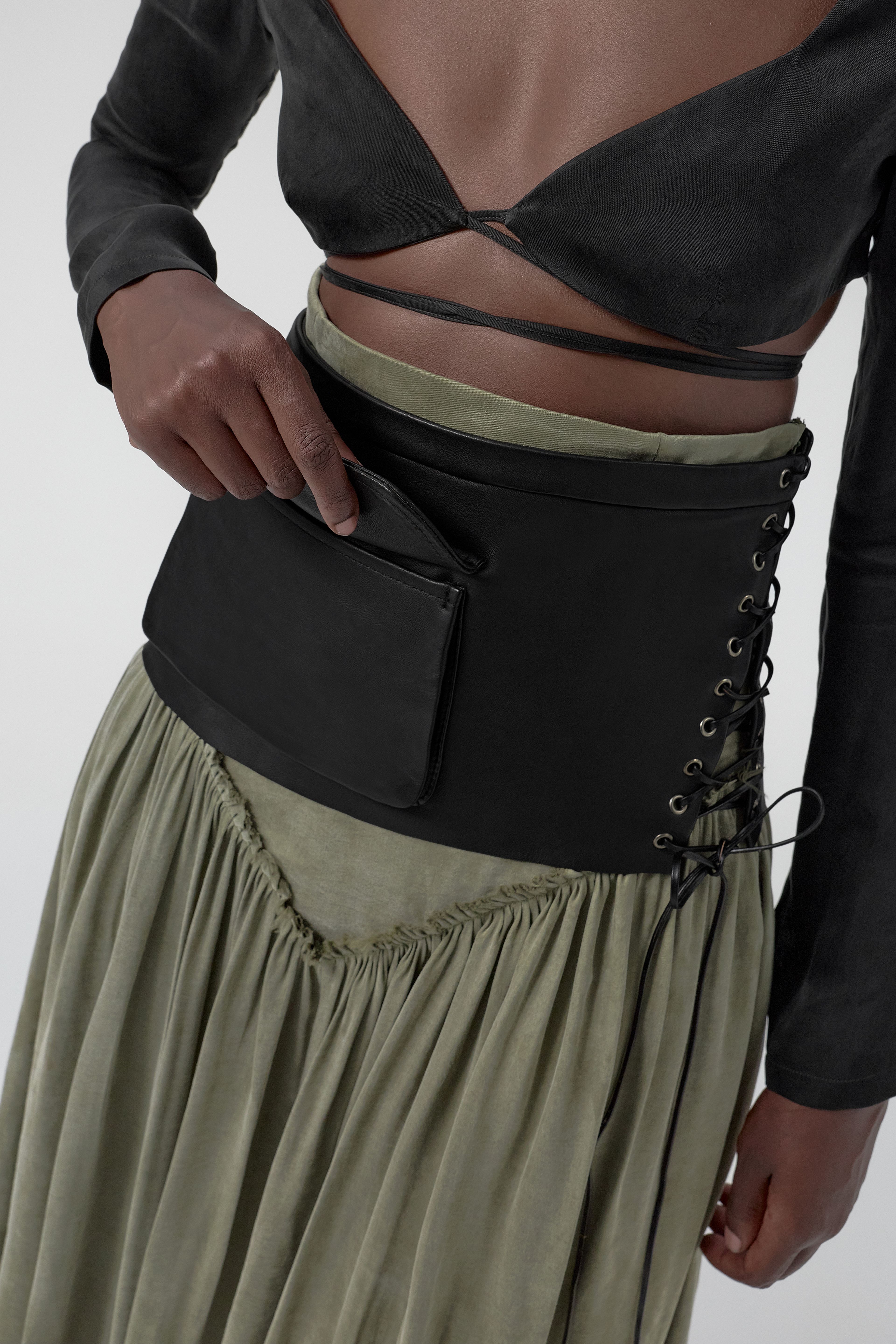 Thate Black Leather Pocket Lace Belt | Miista | Designed & Handmade in Europe