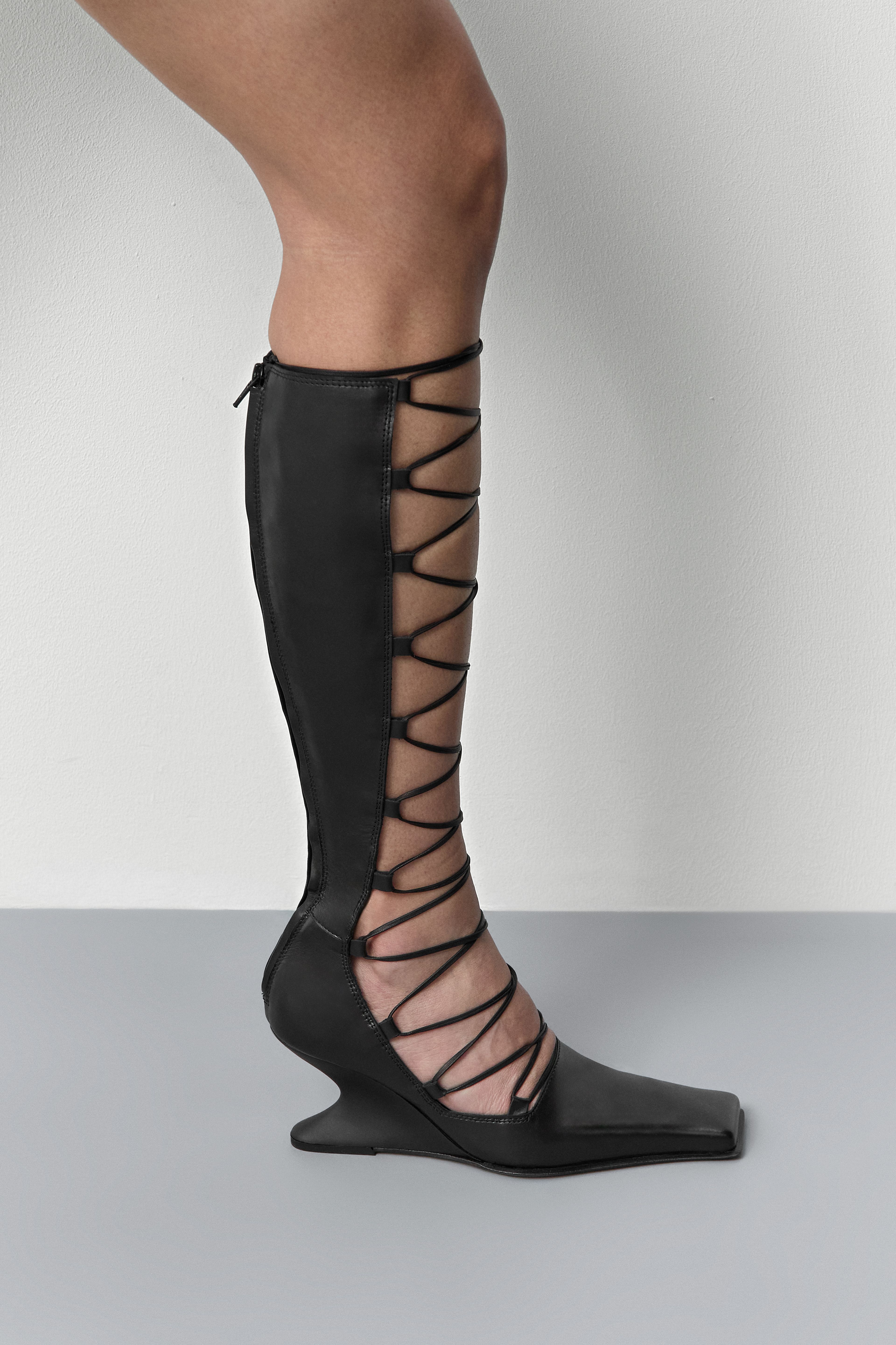 Lena Black Lace Up Wedge Courts | Miista | Designed & Handmade in Europe