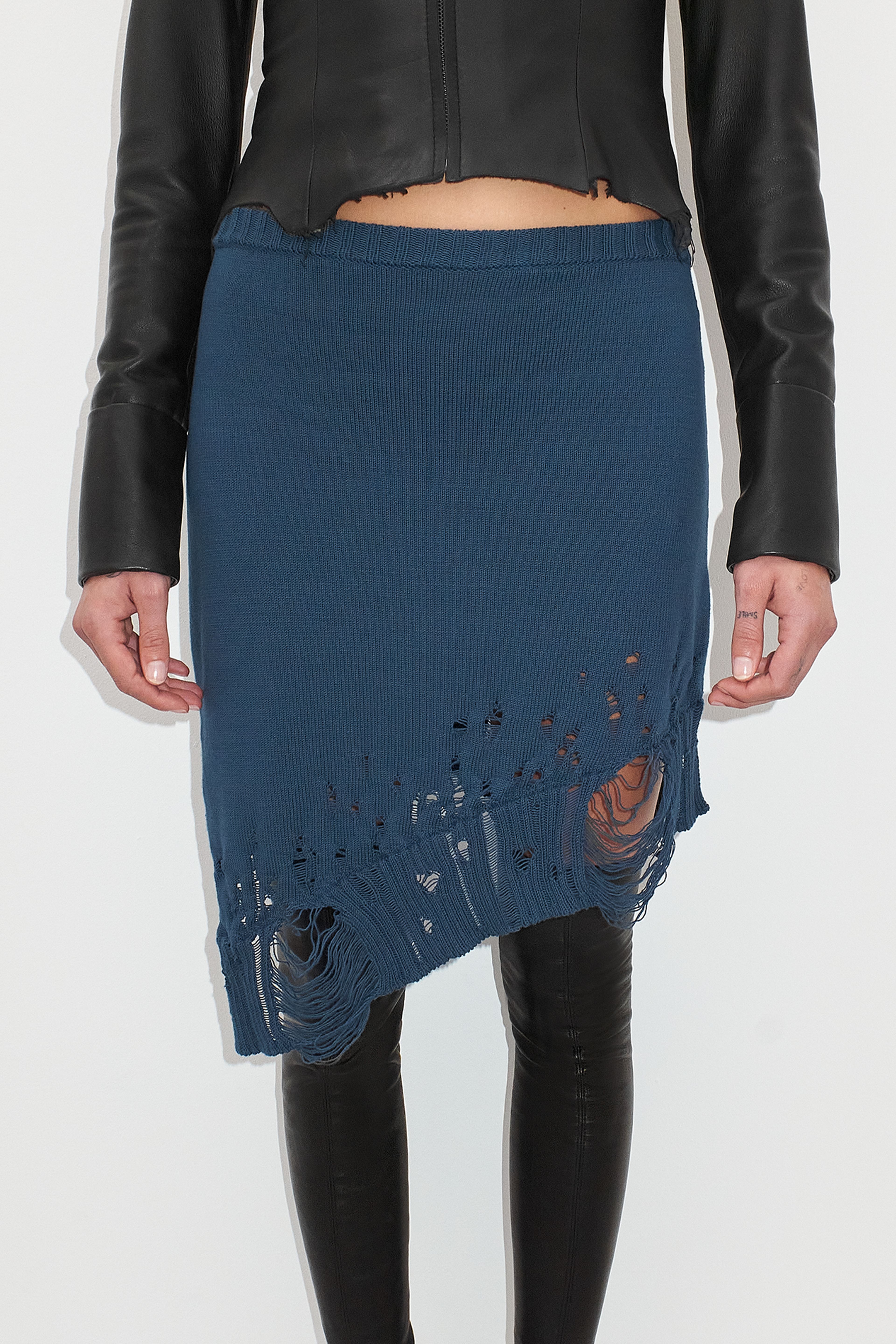 Numa Distressed Navy Knit Skirt | Designed & Handmade in Europe